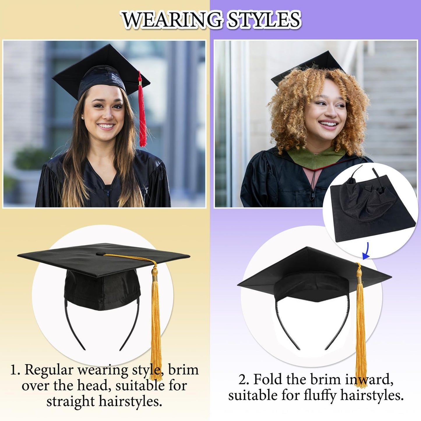 Mzmaxy Graduation Cap Headband, Grad Cap Headband Secures Your Grad Caps and Hairstyle, Firm Anti-fall Hair Band for Graduation Caps, Upgrade Insert Hat Accessories for Graduates