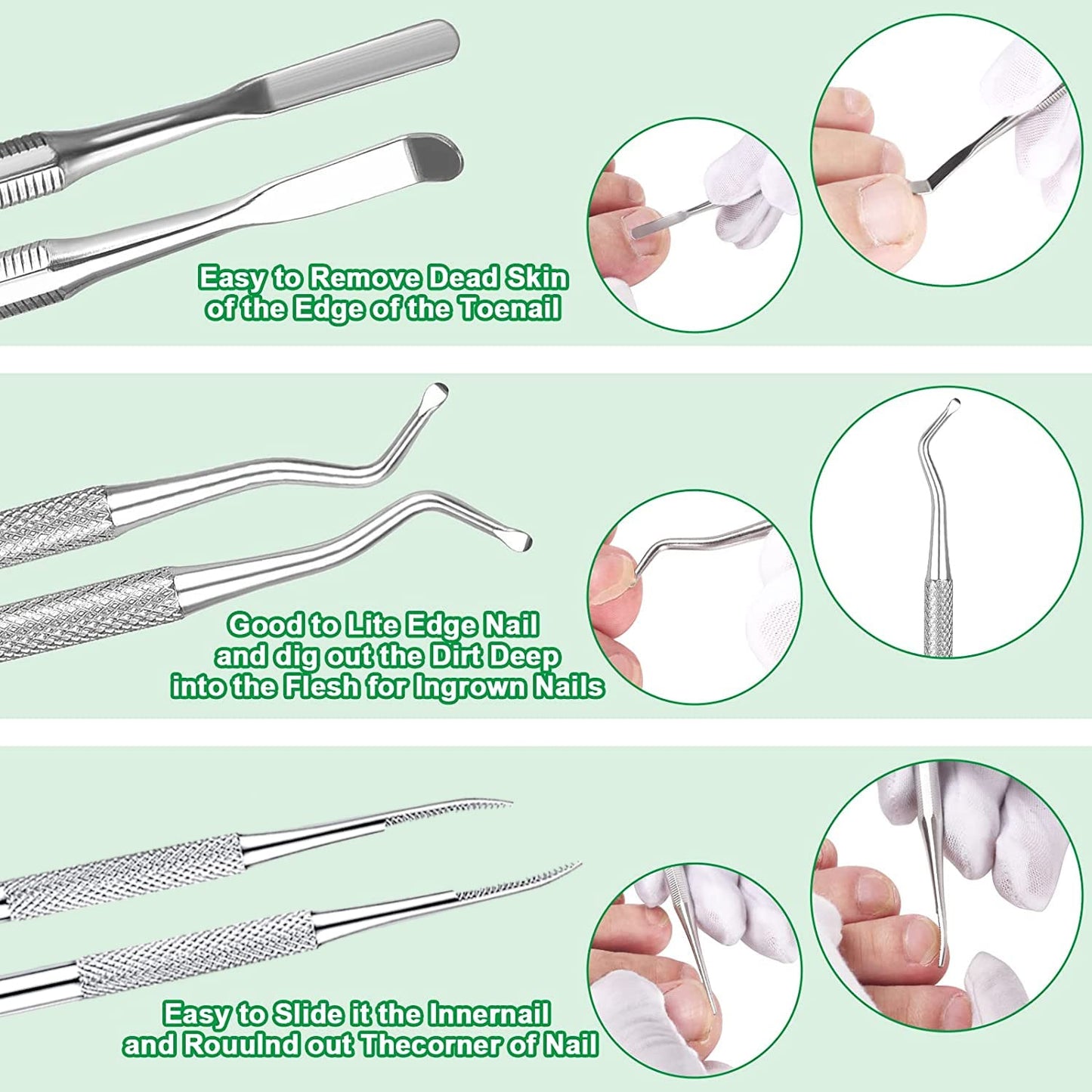 Ingrown Toenail Removal Tool Kit - 6-Pack Surgical Stainless Steel Files & Lifters | Professional Pedicure Tools for Pain Relief