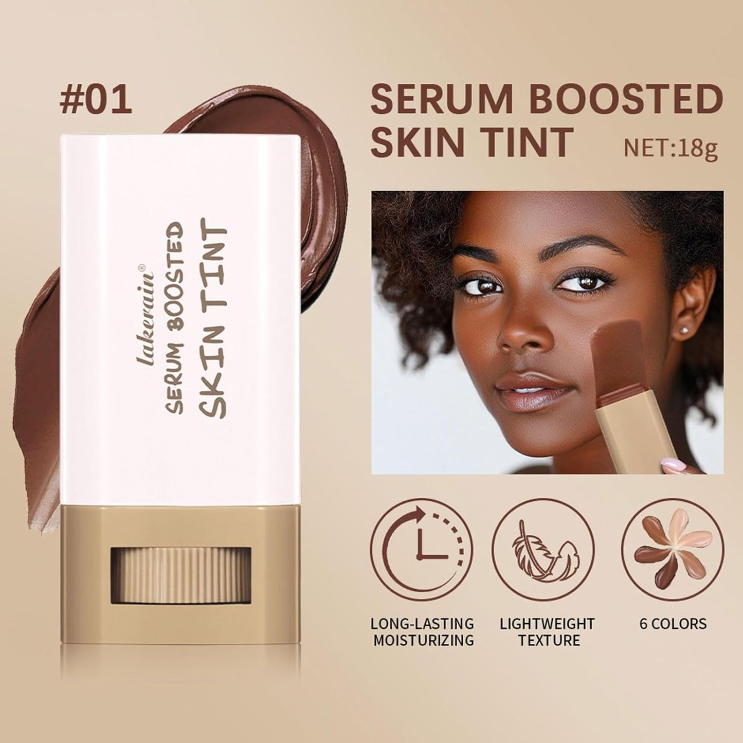 Beauty Balm Serum - Hydrating Tinted Moisturizer Stick for Natural Finish | Lightweight Buildable Foundation (01#)