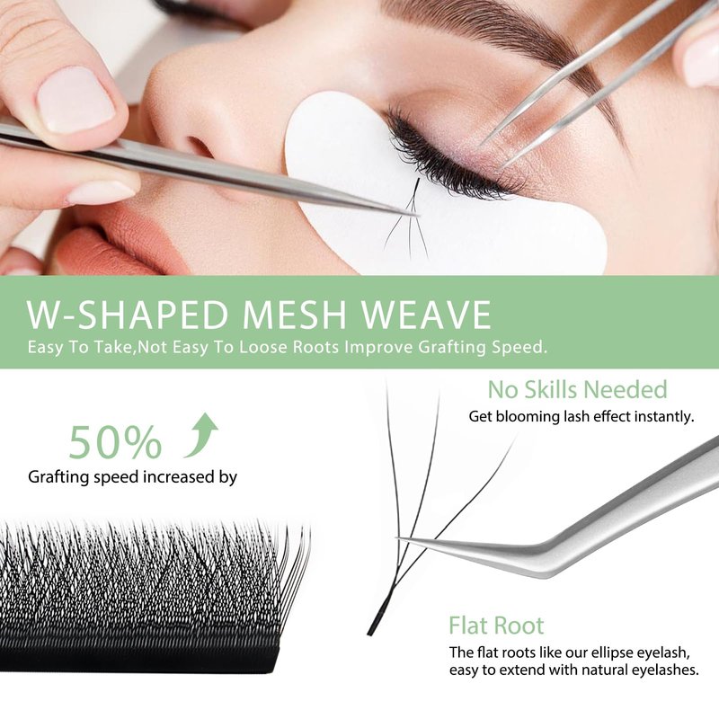 NATUHANA 4D YY Eyelash Extension Colored 0.10mm C Curl 9-15mm Mixed Tray Premade Fan 2D Y Shape Volume Lash 12 Rows Color Lashes (9-15 MIX, Black, 0.10 C)