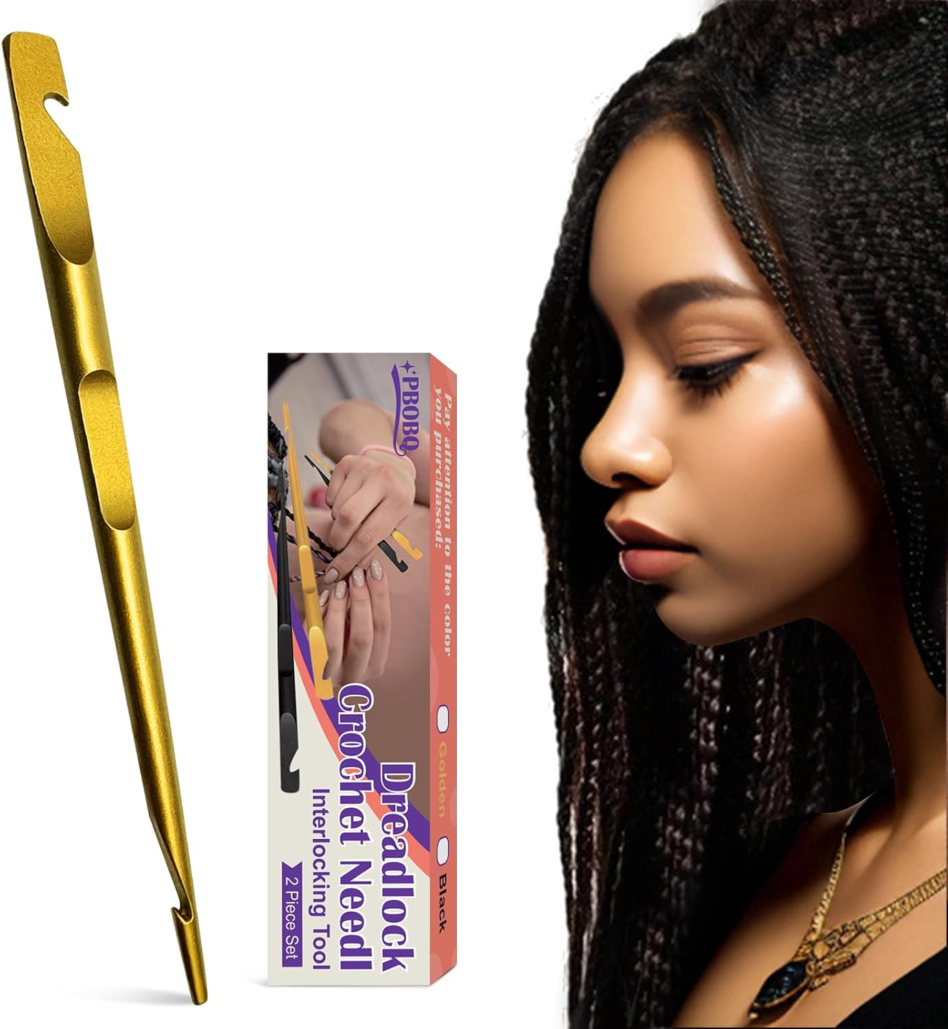 Dreadlock Retightening Tool - Interlocking Crochet Needle Set for Locs & Sisterlocks | Dual-Ended Metal Needles (Black)