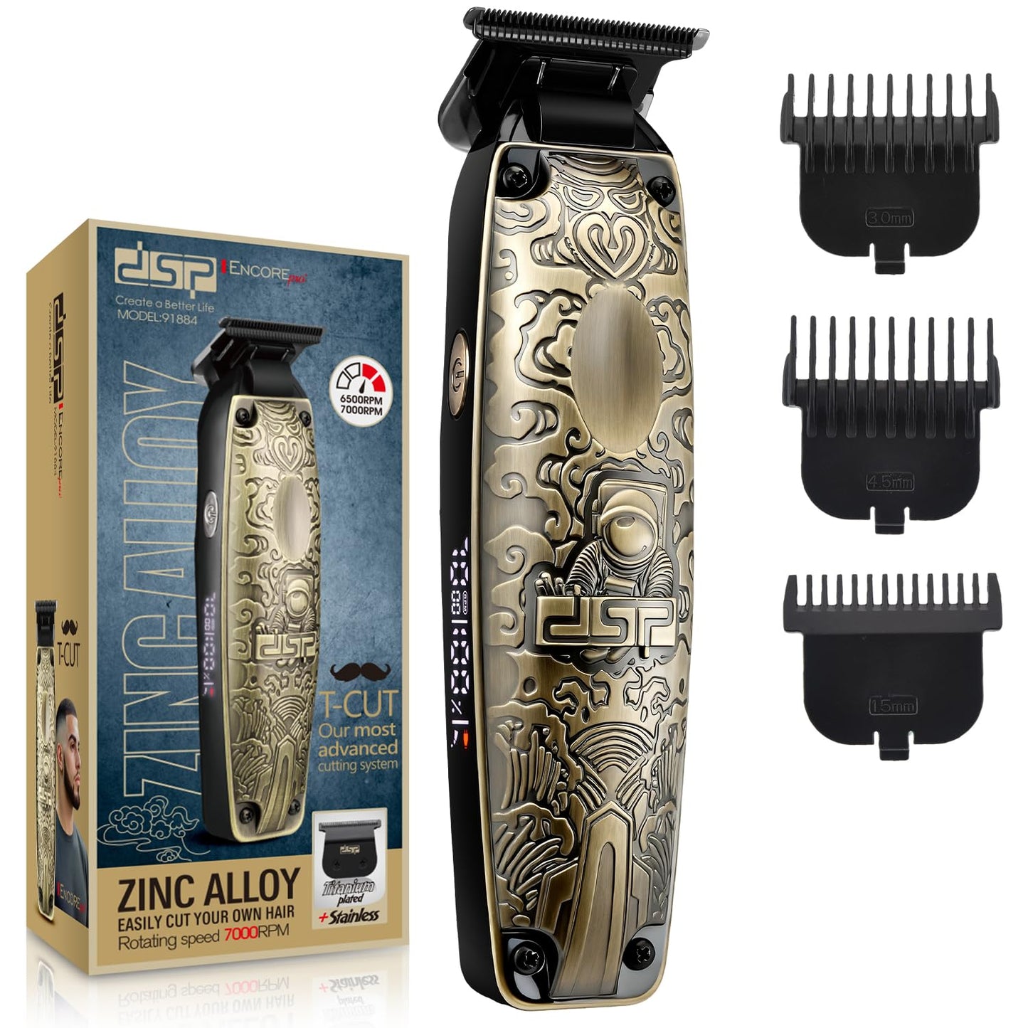 DSP Electric Beard Trimmer for Man, Cordless Rechargeable Hair Trimmer, Mustache Edgers, T Blade Trimmer for Men, Low Noise, Travel Lock, Gifts for Men