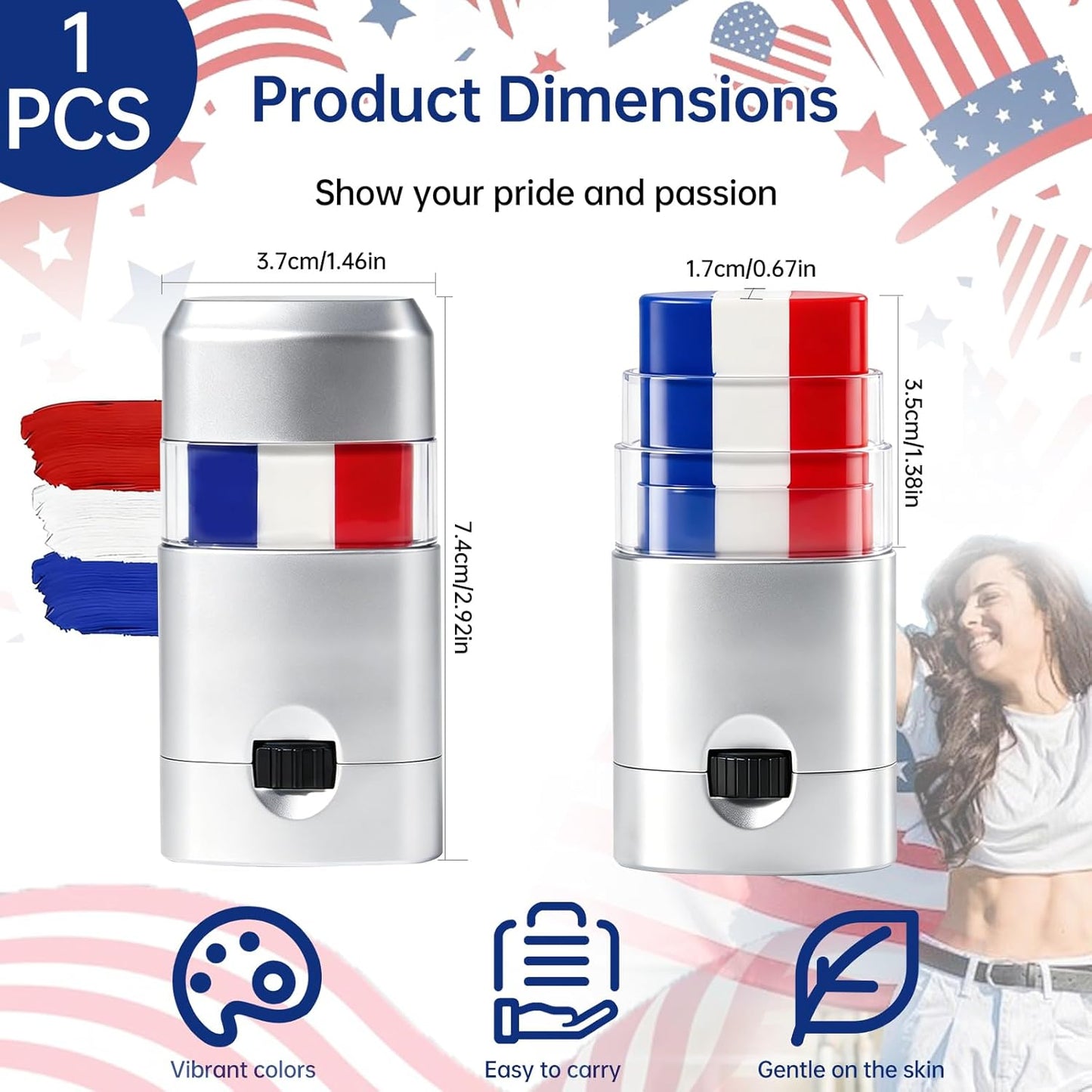 Patriotic Face Paint Stick - Red, White & Blue Makeup for 4th of July | Easy Application for Sports & Events (1 PCS)
