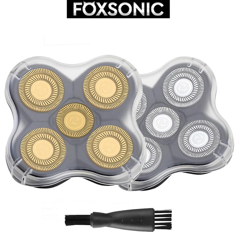 Universa 2Pcs 5 Blades Replacement Heads for Mainstream head shaver brands, Head Shaver Replacement Blades (5 Black+ Gold)