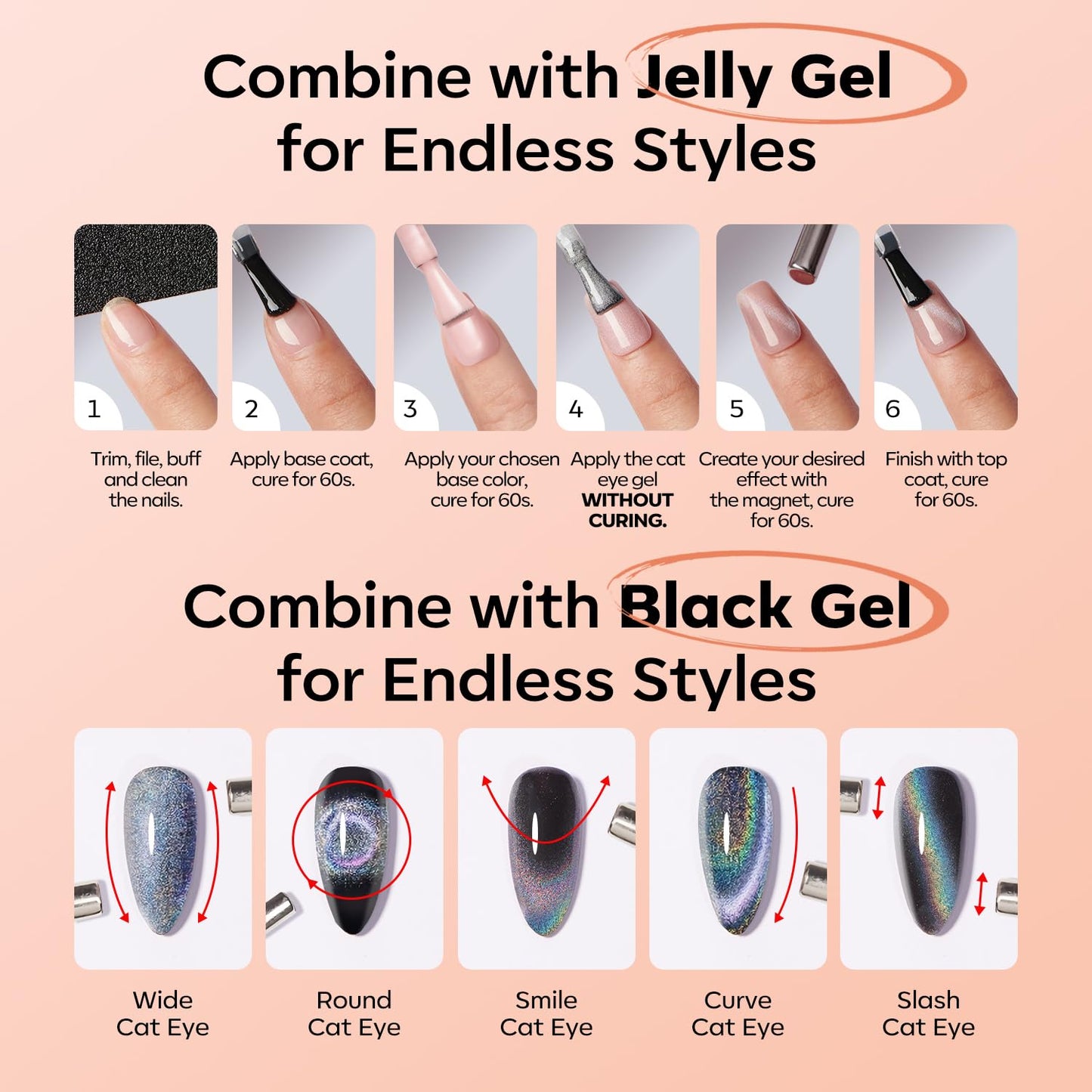Nude Cat Eye Gel Nail Polish - Holographic Glitter & Shimmer | 15 ML Translucent Color