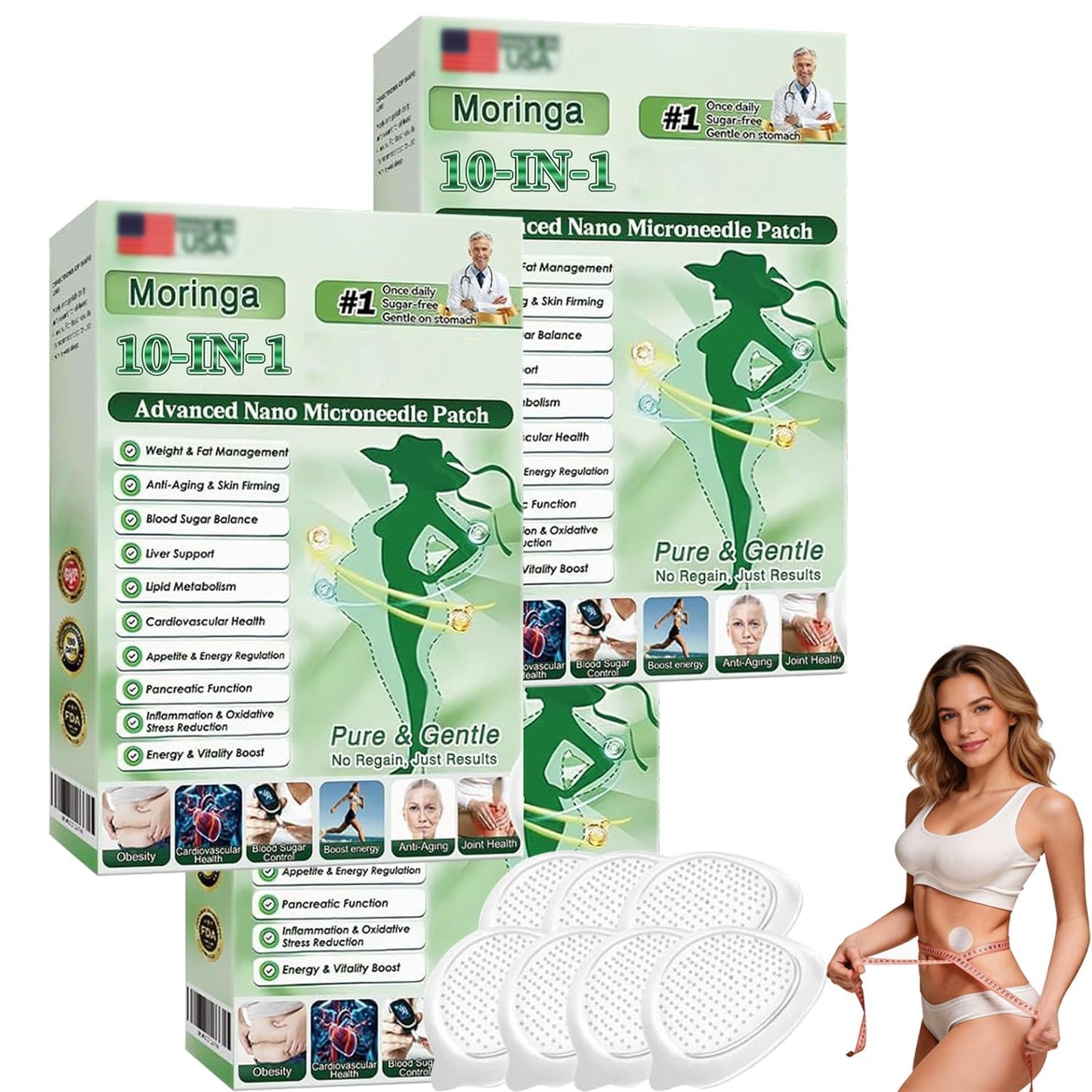Moringa 10-in-1 Nano Patch | Natural Skin Care Patches for Men & Women - Gentle Formula (3 Boxes)