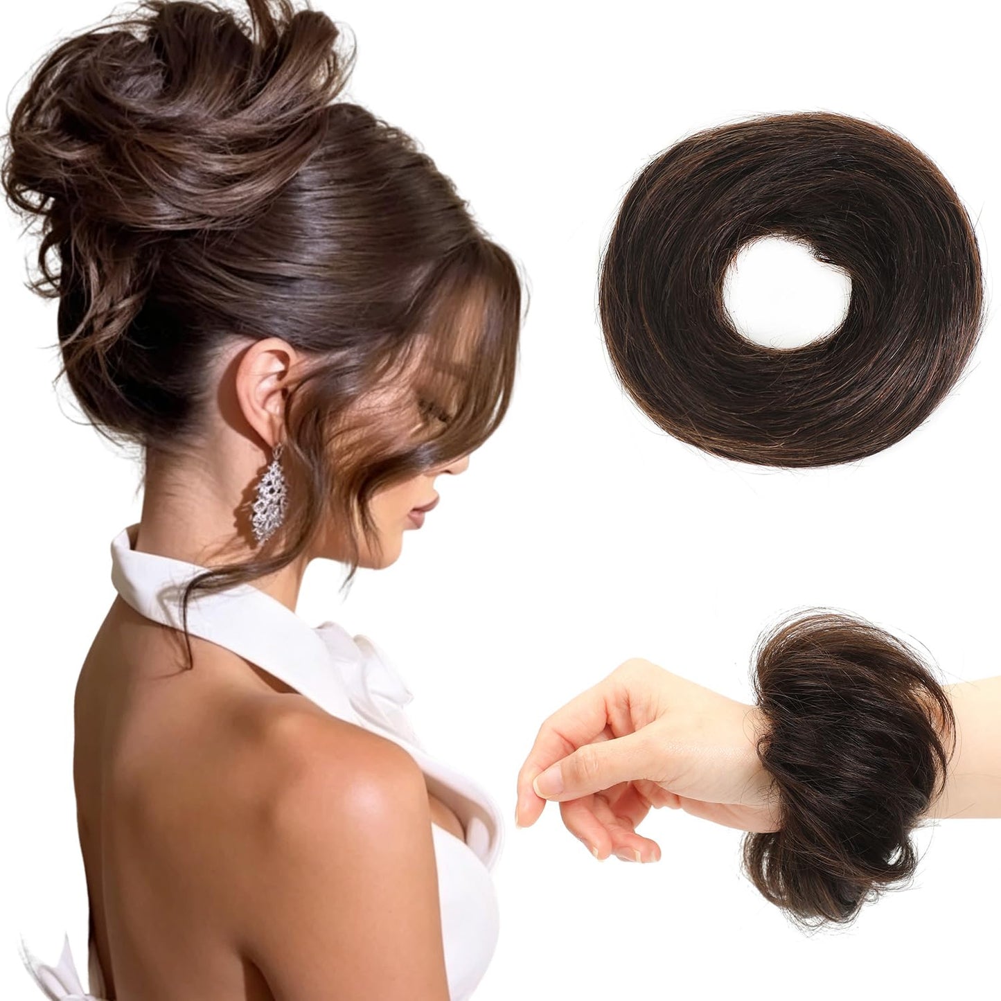 Messy Bun Hair Piece - 100% Human Hair Fluffy Donut Updo Extensions | 2Pcs Natural Black