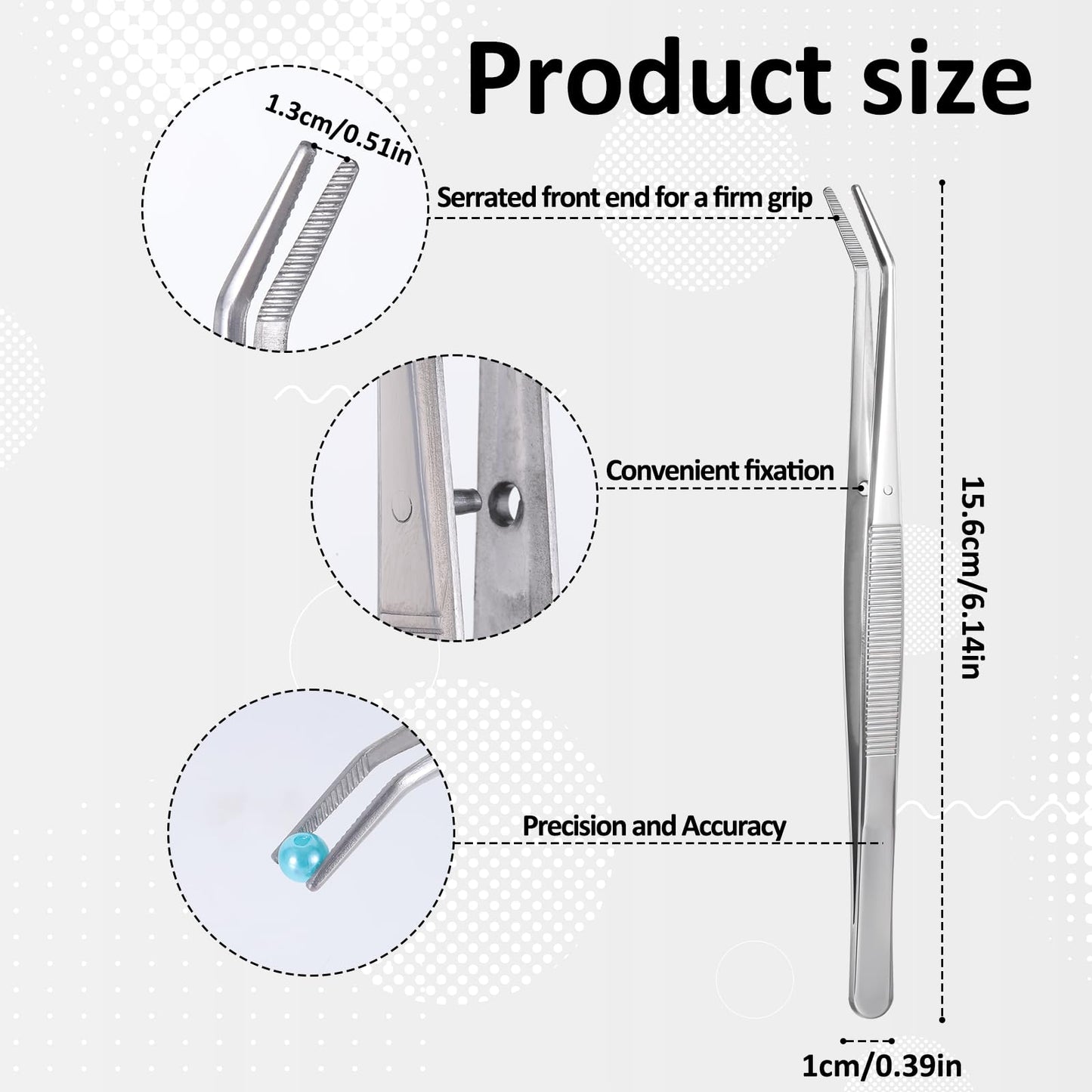 InnoHHustle 6 Pcs Stainless Steel Craft Tweezers Set with Curved Serrated Tip, Silver, Modern Style, 6-Inch