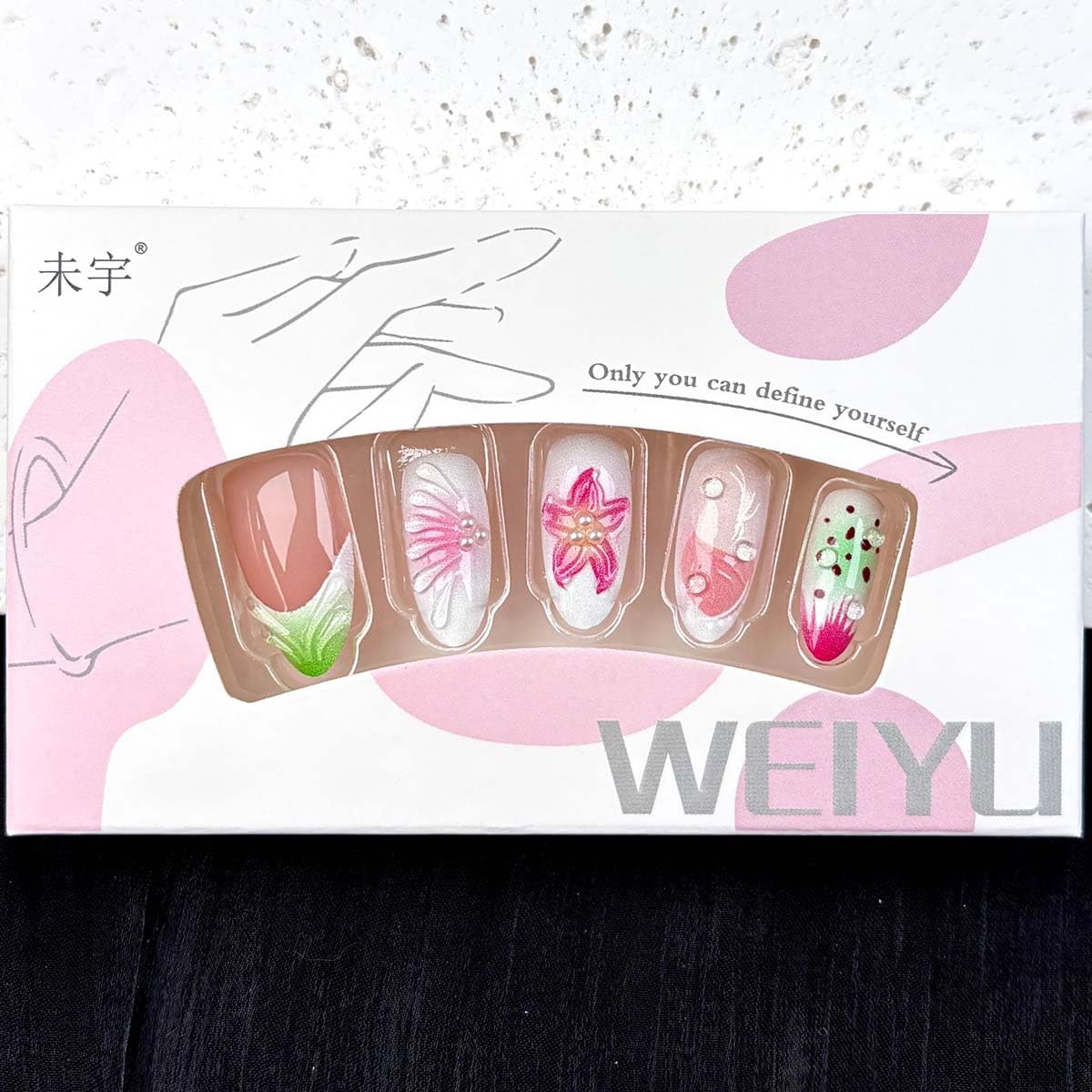 Flower Press-On Nails - Medium Almond Shape with 3D Floral Design | Glossy Acrylic Full Cover for Spring & Summer