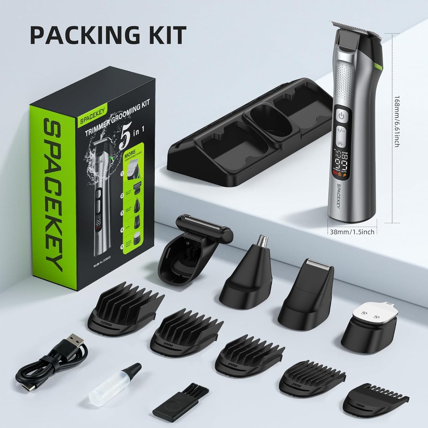 Beard Trimmer for Men - Cordless Grooming Kit with Stainless Steel Blade | 150-Min Runtime, IPX7 Waterproof, 3 Speed Settings