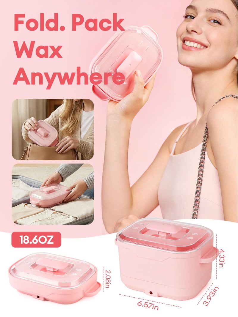 Mini Wax Warmer for Hair Removal,Foldable Silicone Wax Warmer for Hard Wax with 2 Reusable Silicone Applicator Sticks, 18.6Oz Portable Wax Warmer for Eyebrow, Face & Bikini, Body