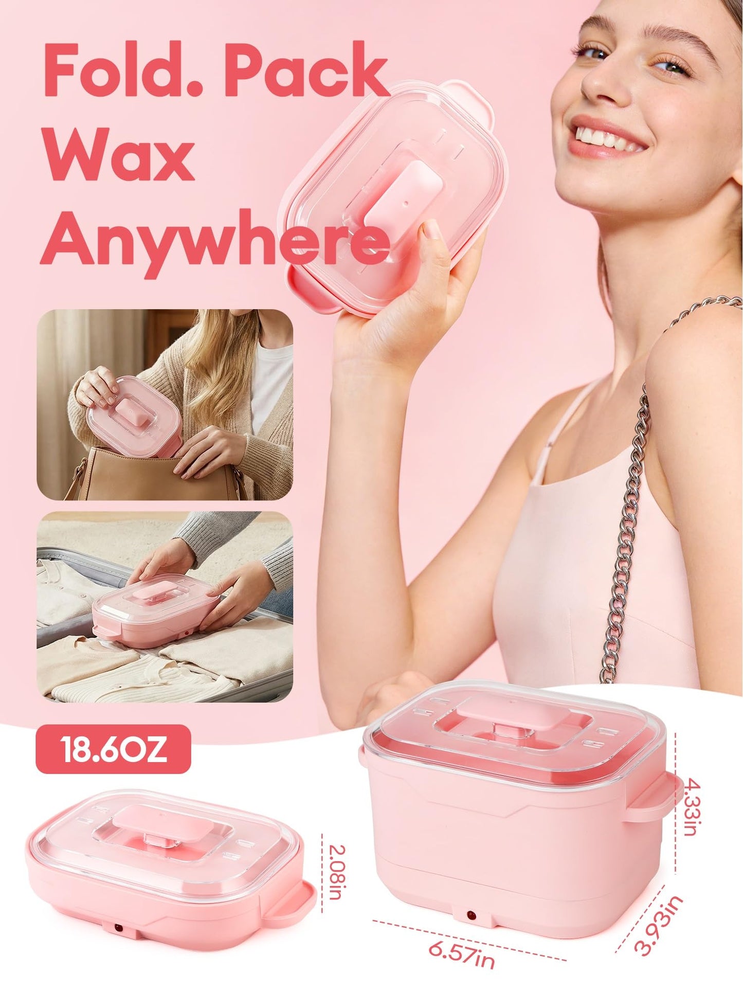 Silicone Wax Warmer for Hair Removal, Foldable Silicone Wax Warmer for Hard Wax with 2 Reusable Silicone Applicator Sticks, Portable Mini Wax Warmer for Eyebrow, Face & Bikini, Travel Wax Kit