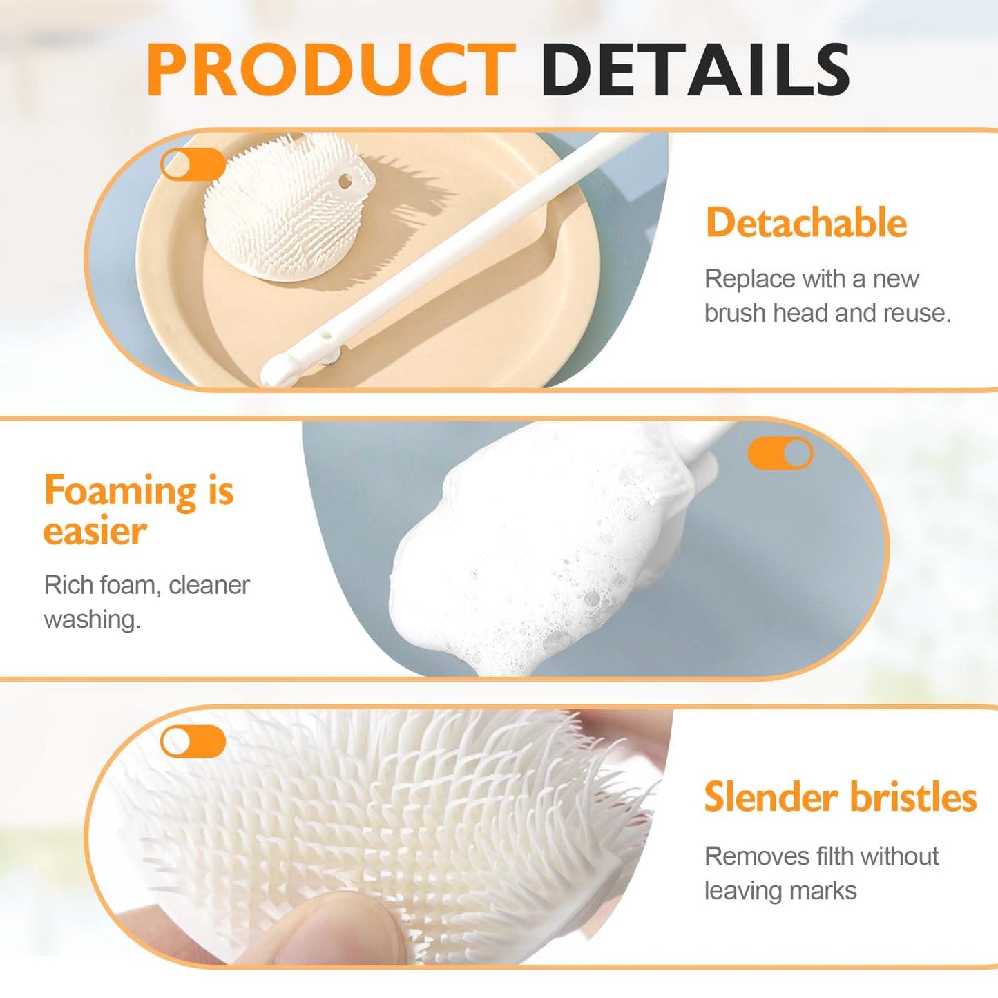 360° Flexible Silicone Bottle Brush with Long Handle, 2025 New Bottle Cleaning Brush, Deep Cleaning Brush for Narrow Neck Bottles, Water Bottles, Baby Bottles, Flasks Soft Bottle Brush (1PC)
