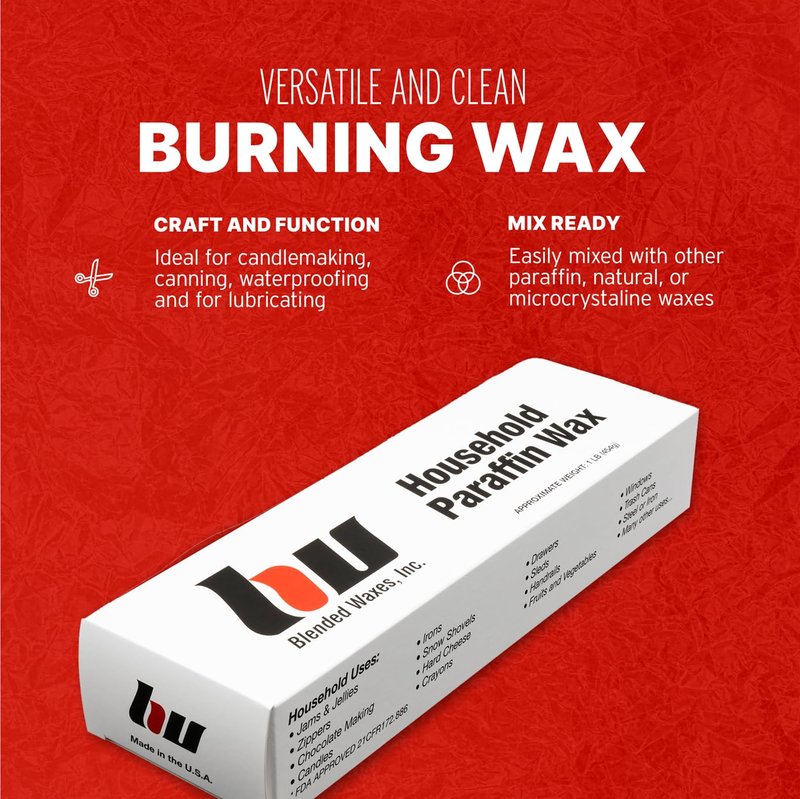 Blended Waxes, Inc. Household Paraffin Wax Blocks for Candle Making, Canning, Waterproofing, Metal Preservation, and a Variety of Other Applications (1lb. Block - 1 Block)