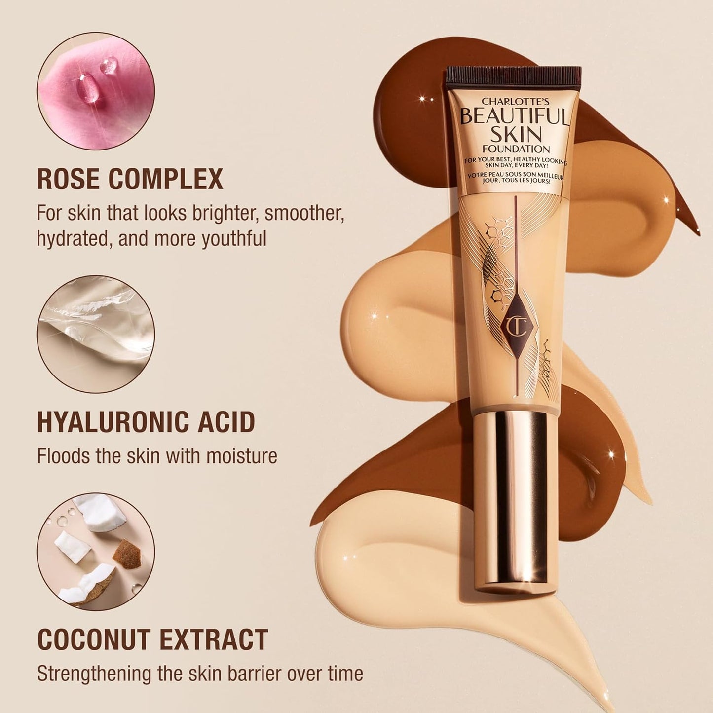 Charlotte Tilbury Beautiful Skin Foundation - Medium Coverage Hydrating Liquid Makeup for Instant Glow & Plumping Hydration | 30ml