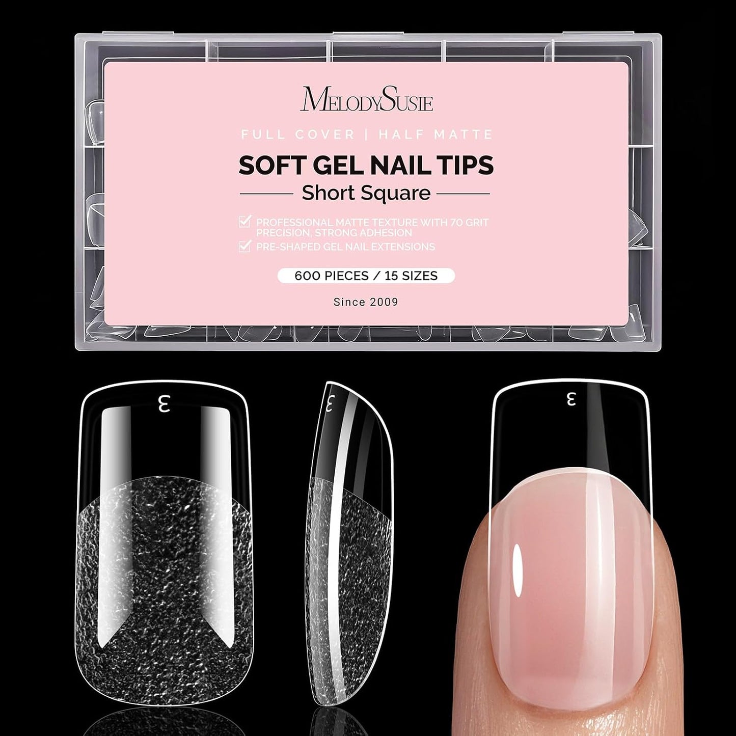 Short Square X Nail Tips - 600 Pcs Clear Acrylic Press-On Nails | Half Matte Full Cover for DIY & Salon Use