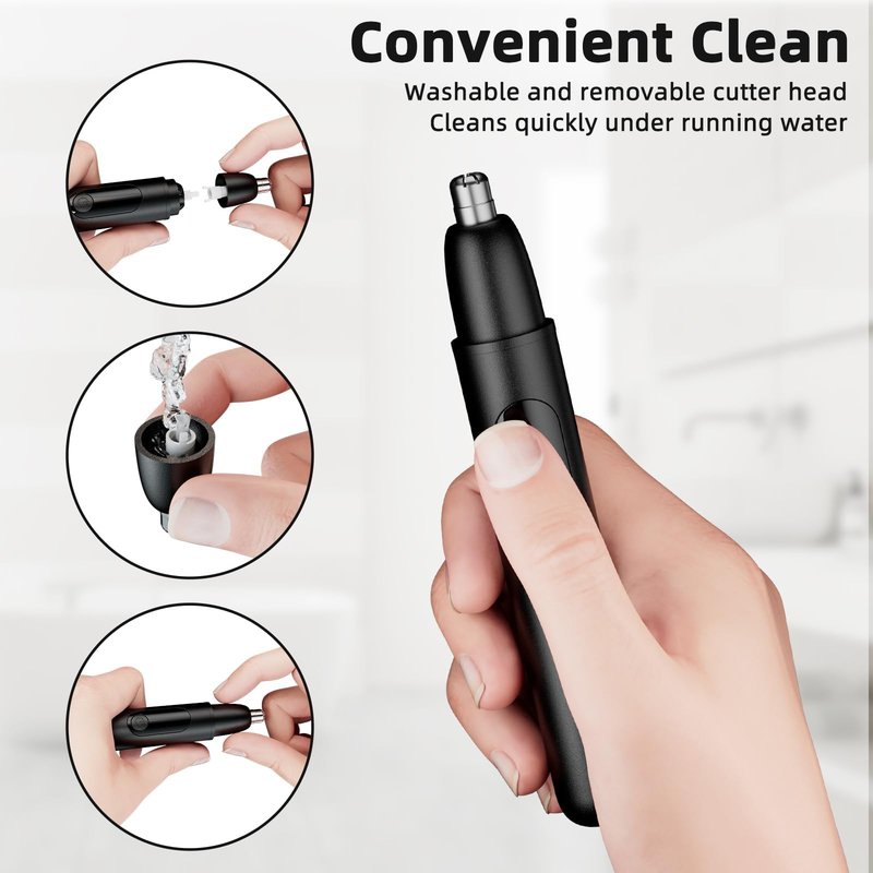 Smity Nose Hair Trimmer, Rechargeable Cordless Painless Ear Eyebrow Trimming Tool Dual Edge Blades Razor Easy Cleansing with LED Light for Man Woman (Gray)