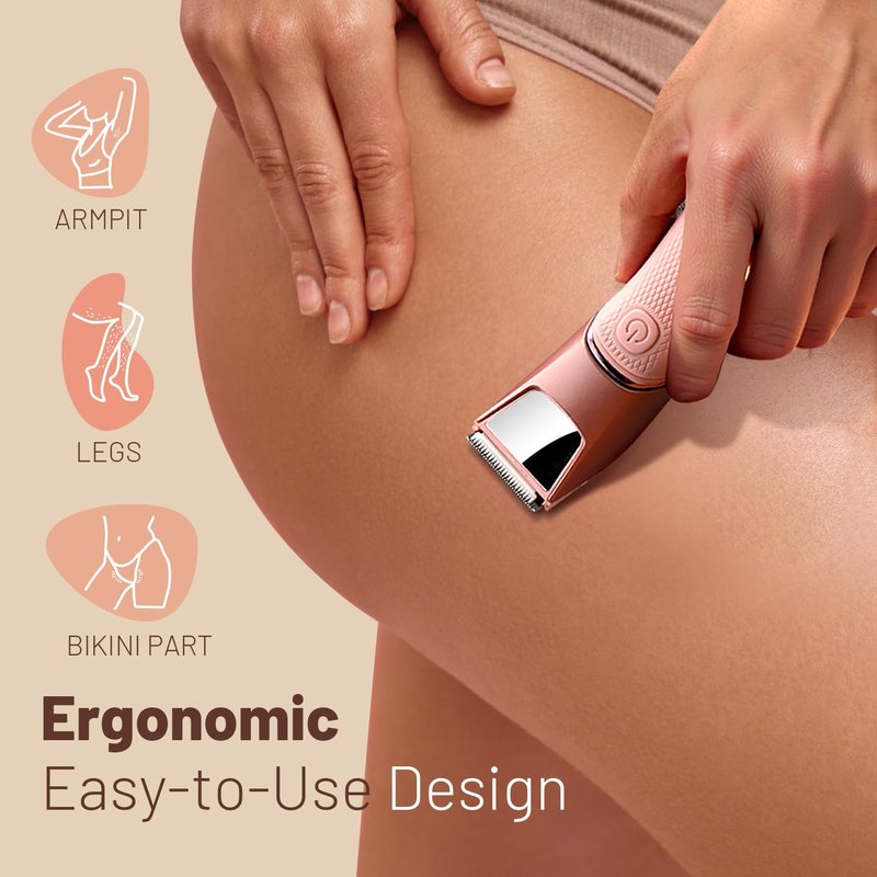 LGTGH Rechargeable Bikini Trimmer for Women: Pubic Hair Razor with Mirror & LED Light - IPX7 Waterproof Electric Shaver, Travel Lock & Ceramic Blades for Legs Underarm - Pinkish