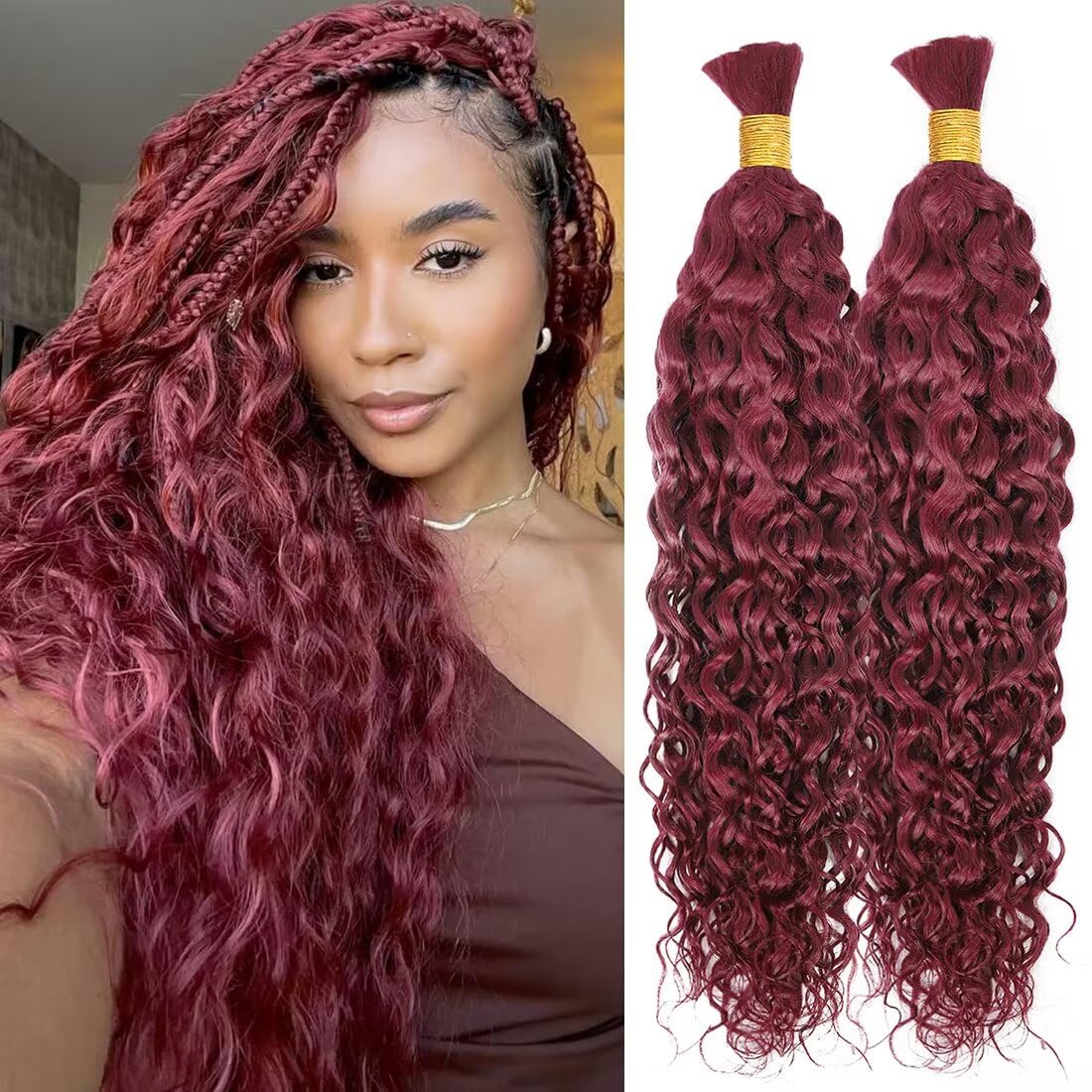 Unprocessed Human Hair for Braiding - #30 Auburn Curly Bulk Hair | 12A Grade, 20 Inch, 150g, 3 Bundles