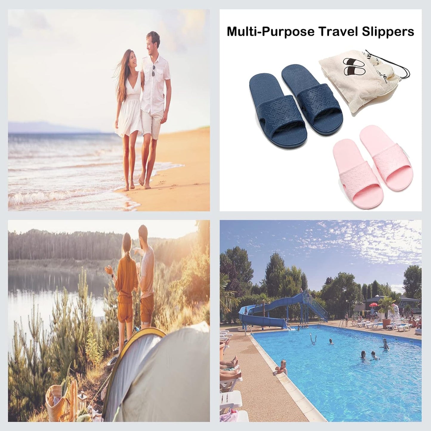Travel Slippers for Women & Men - Portable Foldable Non-Slip Quick Dry Shoes | Cotton Storage Bag Included