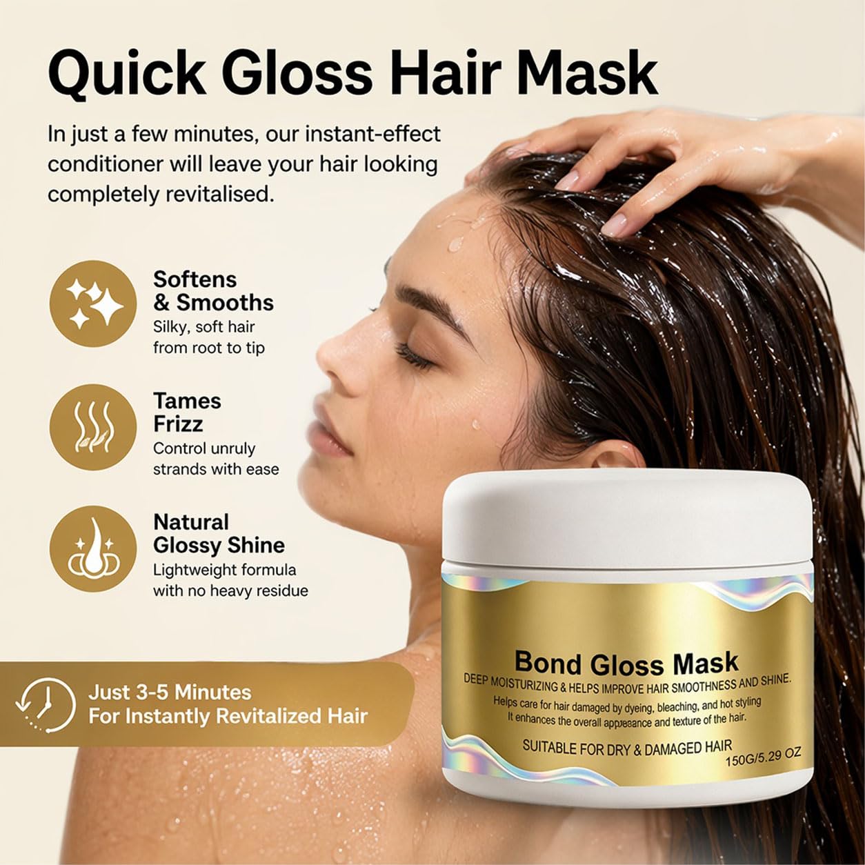 Bond Gloss Mask – Deep Repair Hair Mask with Hydrolyzed Keratin, 1PC