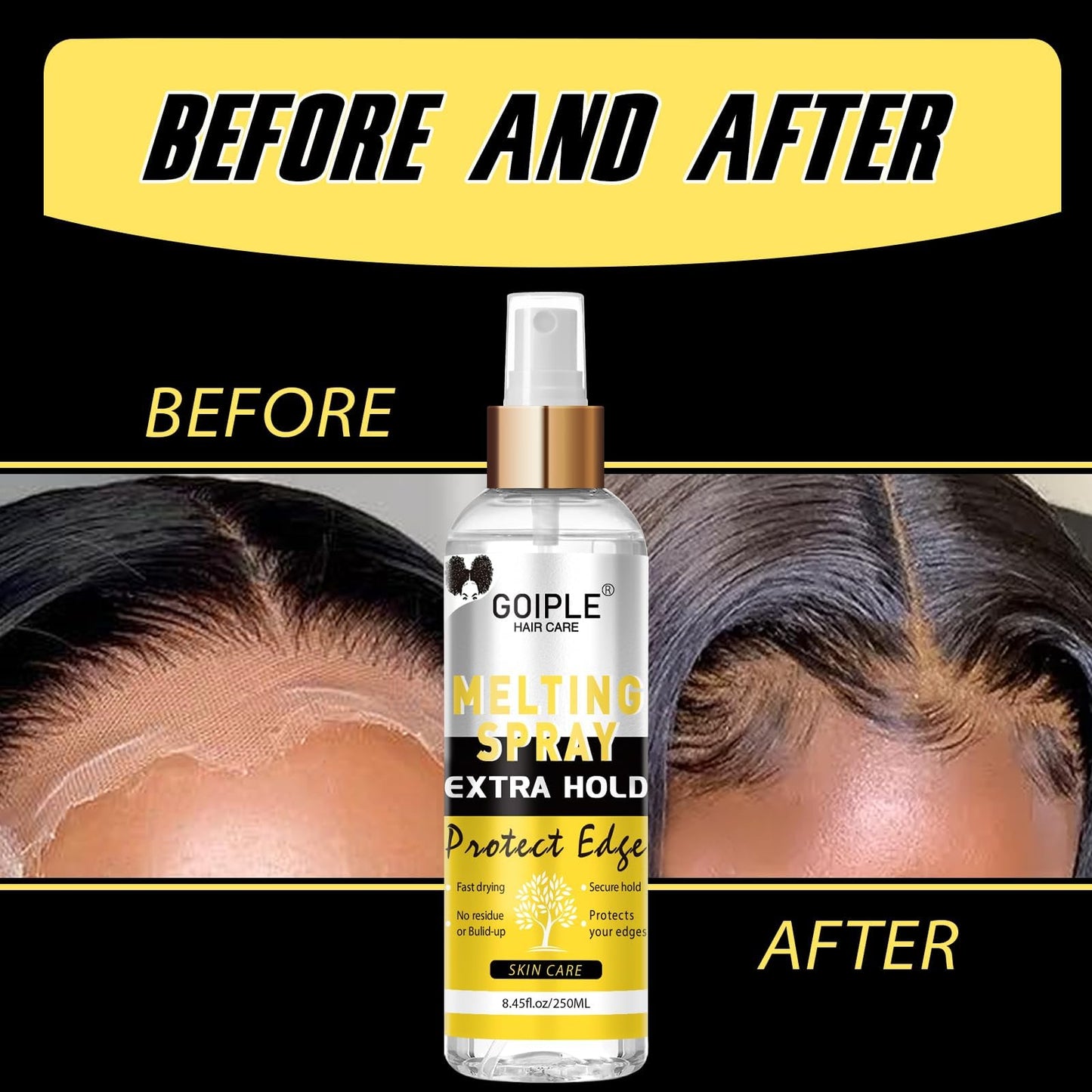 8.45 fl oz Lace Melting and Holding Spray Glue-Less Hair Adhesive for Wigs, Lace Bond Adhesive Spray Wig Spray for Closure Wigs Closure Front Extensions, Strong Natural Finishing Hold with Control