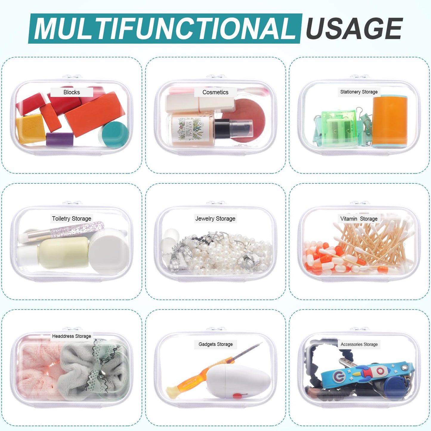 Sanwuta 10 Pcs Hard Zipper Case Clear Hard Pouches Plastic Zipper Pencil Portable Box Toy Storage Bins Plastic Container for Travel Toiletry Office Cosmetic Block Puzzle Organizer (Xs,Clear)