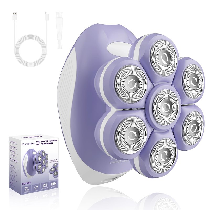 Bartrimber Electric Razors for Women Legs: 7D Fast & Painless Full-Body Shaver for Silk Skin – Waterproof Lady Face Pubic Hair Remover w/Light&Travel Cover – Wet/Dry Use, Gifts for Women Teen Girl