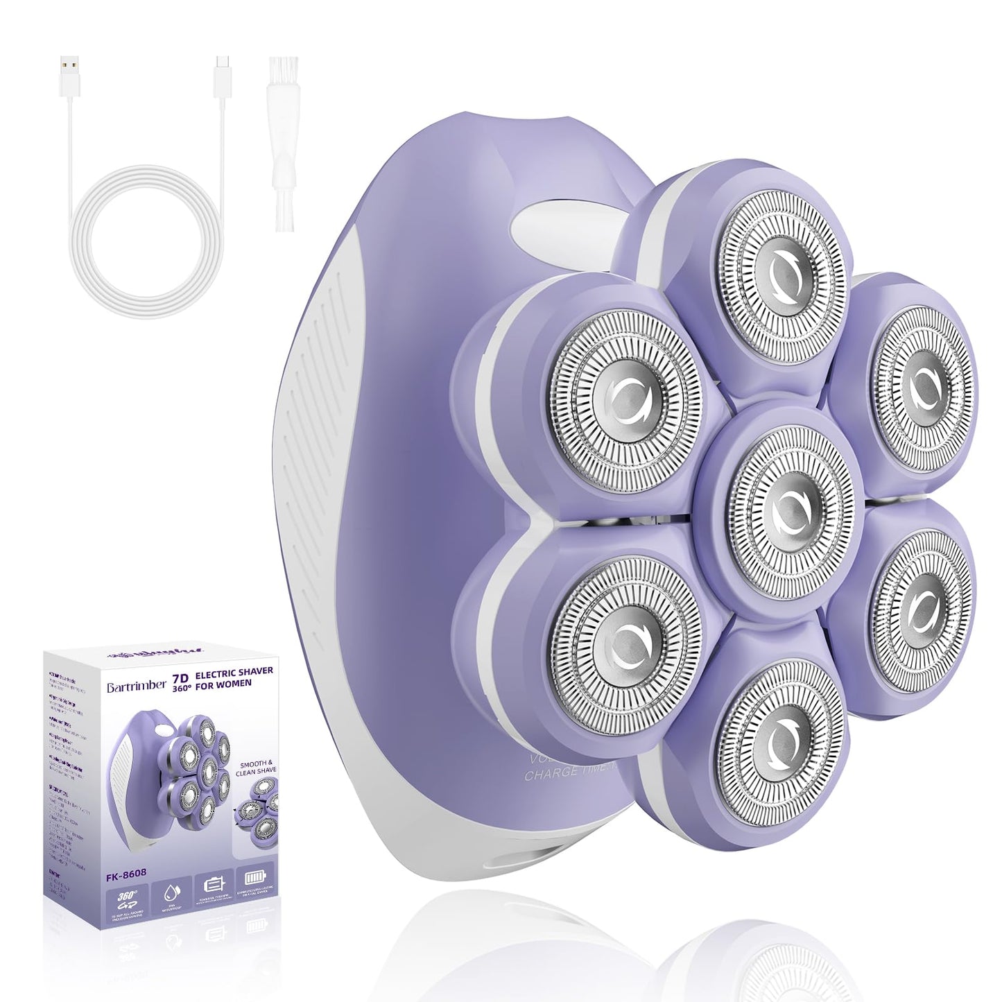 Bartrimber 7D Electric Razors for Women: 2-in-1 Electric Shaver Trimmer for Ladies Flawless Legs & Full Body & Bikini - Waterproof Wet Dry Shaver w/LED Light & Travel Cap - Birthday Gifts for Wife Her