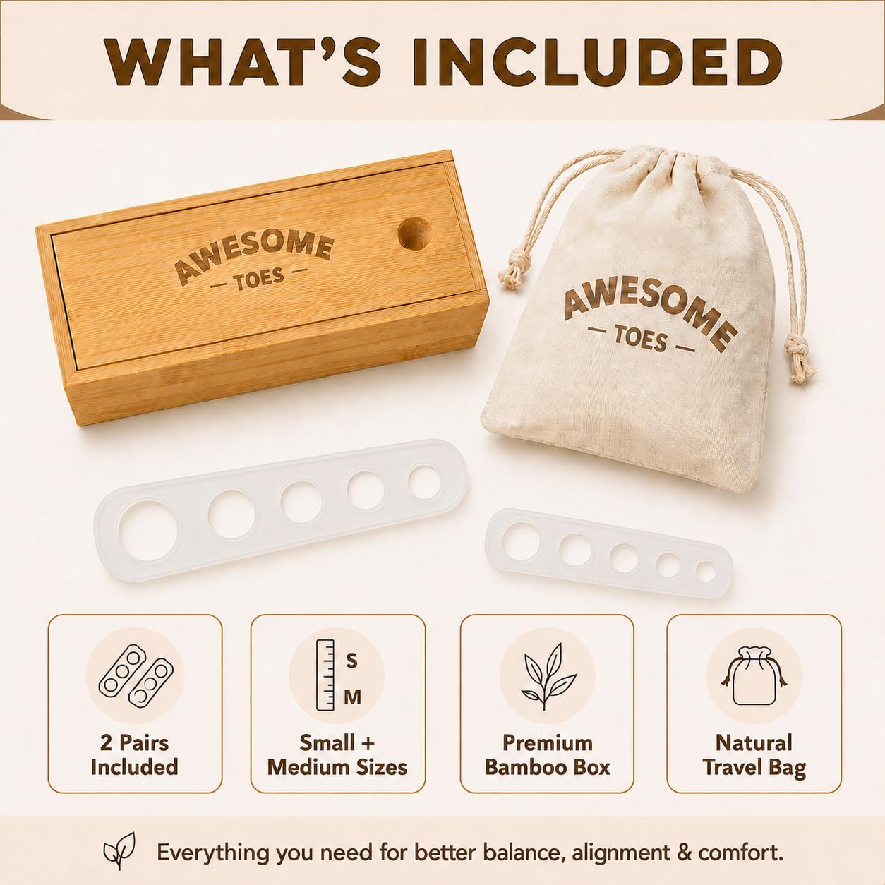 Toe Spacers & Separators for Hammertoe Relief - Latex-Free Rubber | Two Pairs in Stylish Wooden Box