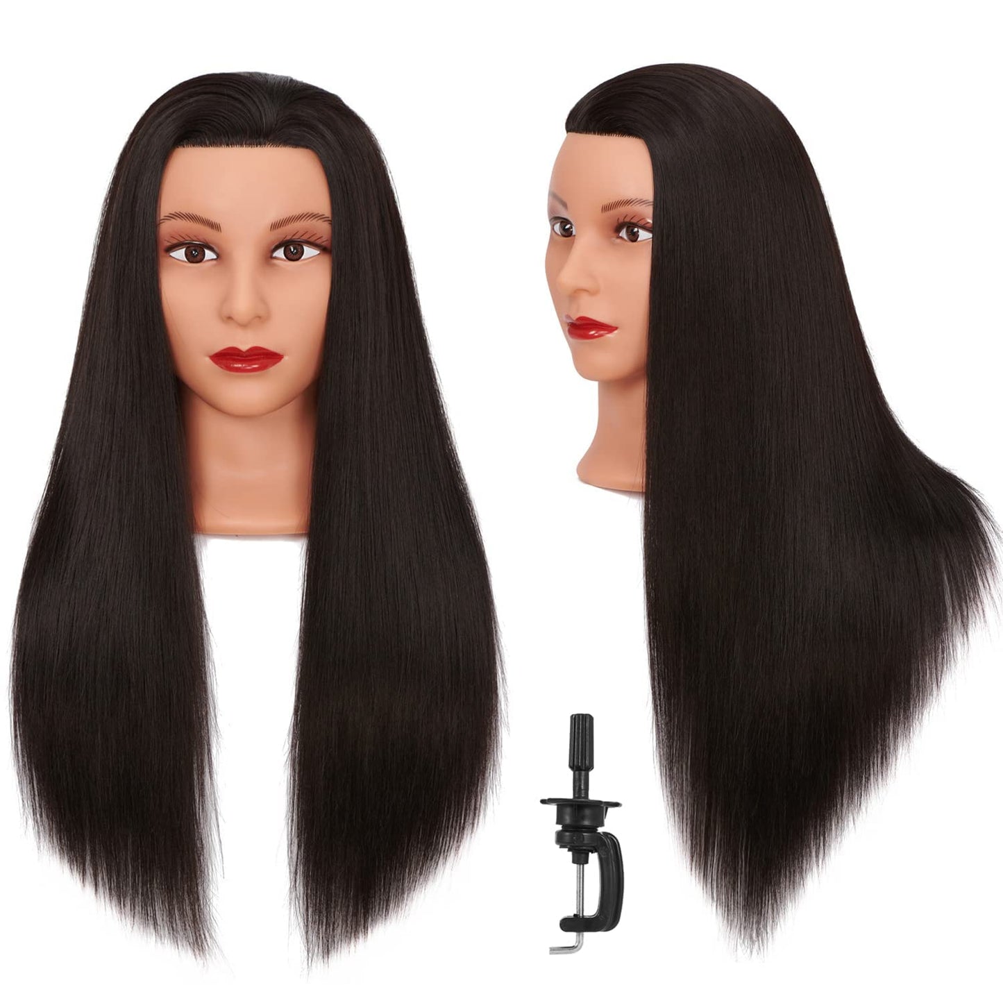 Mannequin Head - 26-28" Yaki Synthetic Fiber Training Head for Hairdressing | Cosmetology Practice Model with Clamp Stand