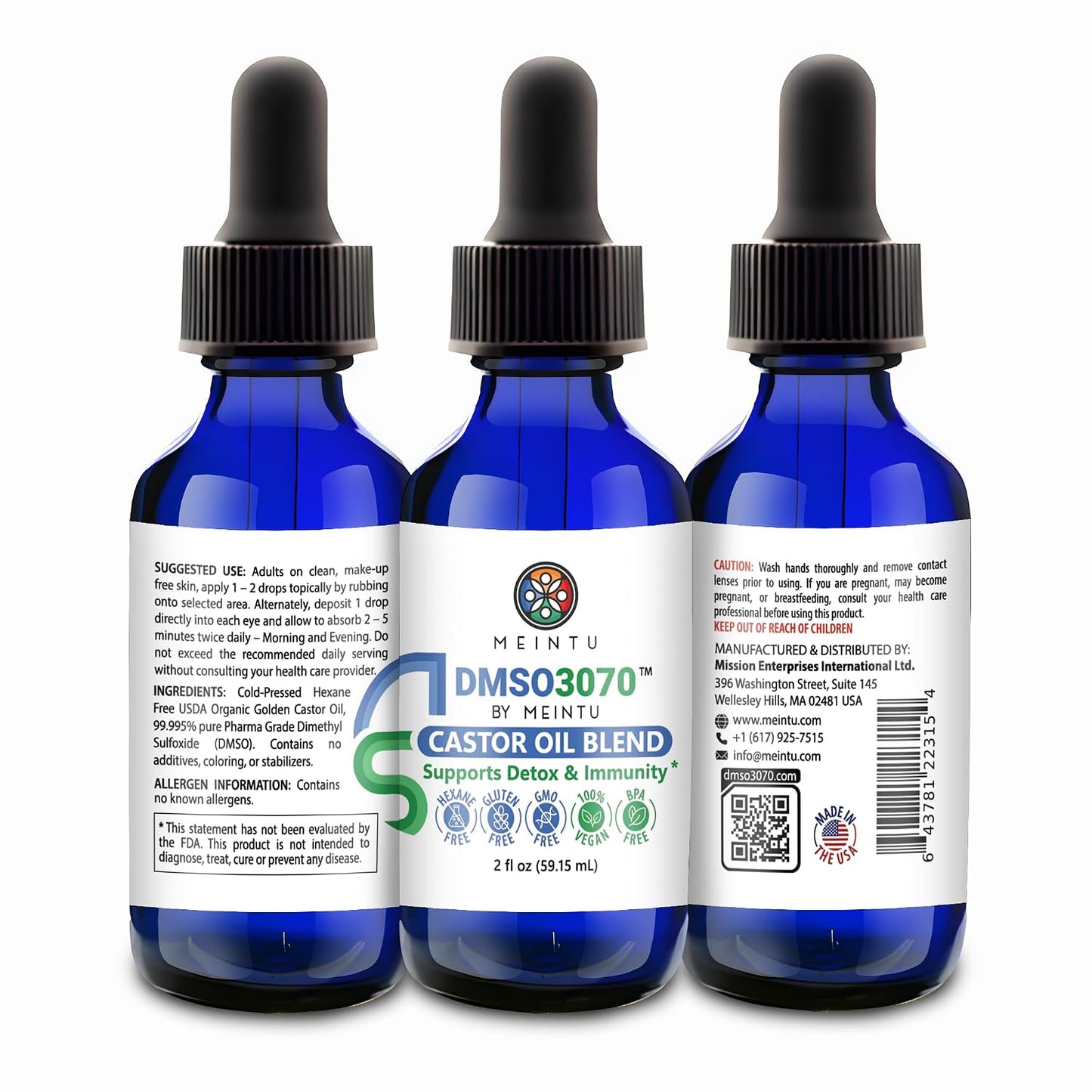 Pure Cold Pressed DMSO Castor Oil - Organic Blend for Skin Renewal & Detox | Hexane Free, 2 Oz