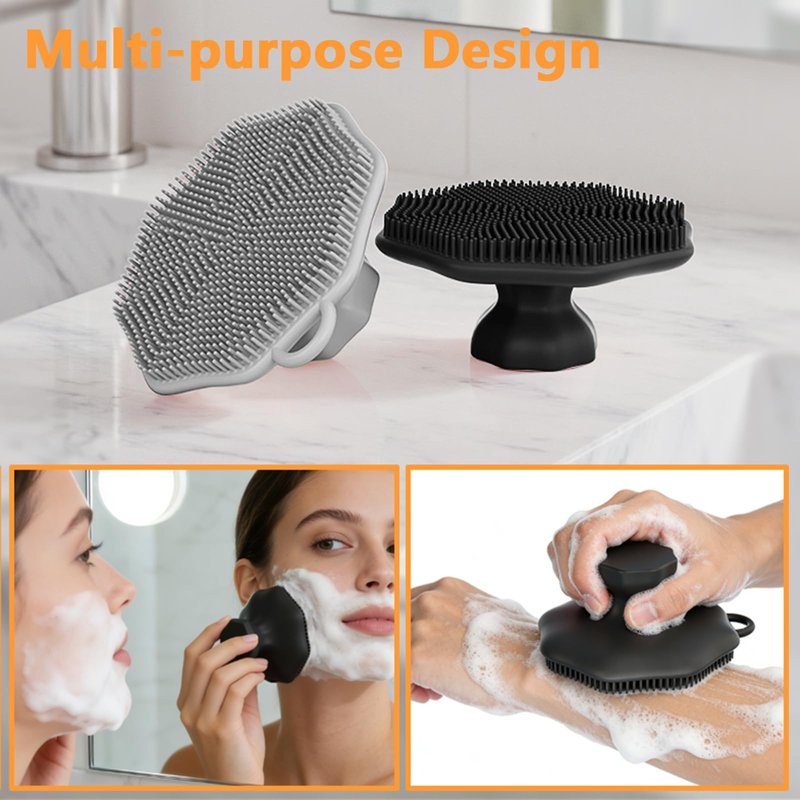 CUVUNUBY 2 Pack Silicone Face Scrubber for Men and Women Manual Facial Cleansing Brush, Food Grade Silicone Face Wash Brush,Gentle Exfoliating Pore Cleansing Skincare Tool(Black and Gray