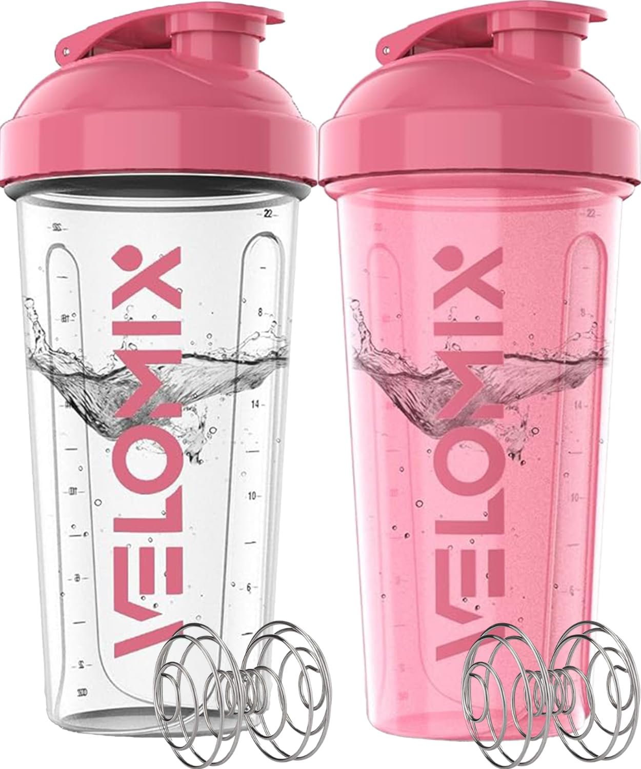 Protein Shaker Bottles - 28 oz Leak Proof Shaker Cups with 2 Wire Whisks | 2-Pack (Black/Transparent)
