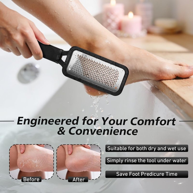 Professional Foot File & Callus Remover - Stainless Steel Rasp for Hard Skin & Cracked Heels | Pedicure Tool (Black)