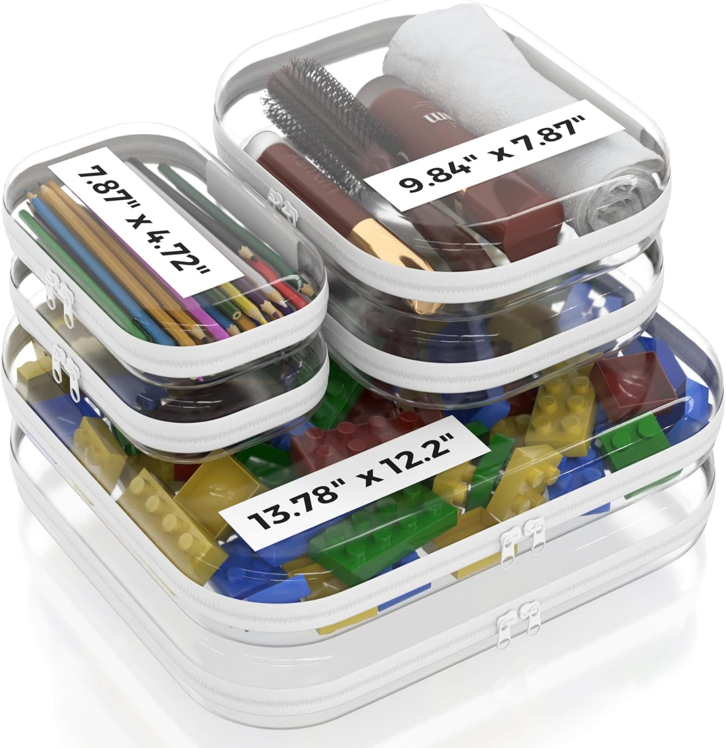 Heavy Duty Clear Hard Shell Zipper Case - 6 Pack Travel Makeup & Toiletry Organizer | Extra Large, Large, Medium, Small