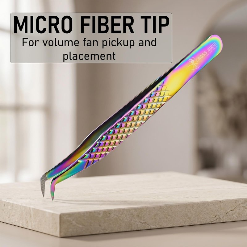 My Lash Tools Fiber Tip Lash Tweezers for Eyelash Extensions Professional Lash Tech Supplies Must Haves Volume Boot Eyelash Tweezers 12cm Stainless Steel Mink Fan Making Lashing Tweezer (Multi)