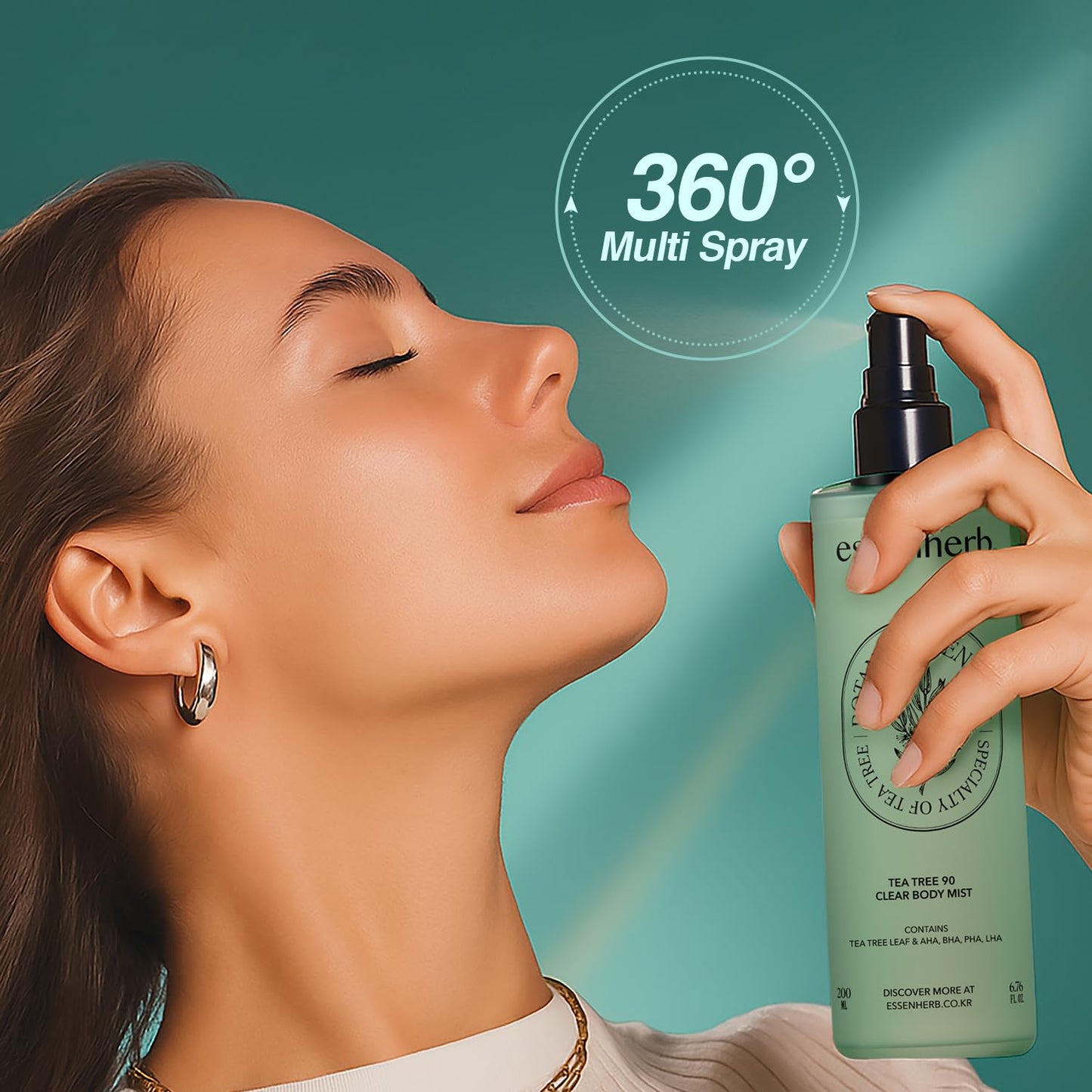 Tea Tree 90 Clear Body Mist - Acne Treatment with 90% Tea Tree Extract & AHA/BHA | Soothing Care for Clear Skin | 6.76 fl oz