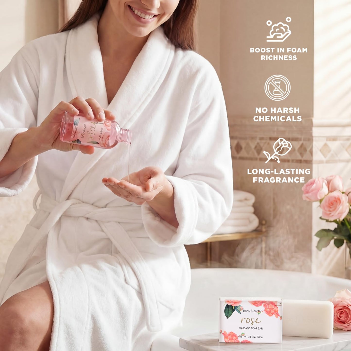 Spa Gift Set for Women - Luxurious 5-Piece Bath & Body Box | Rose Scent, Body Wash, Lotion & More, Perfect Self-Care Gift for Mom