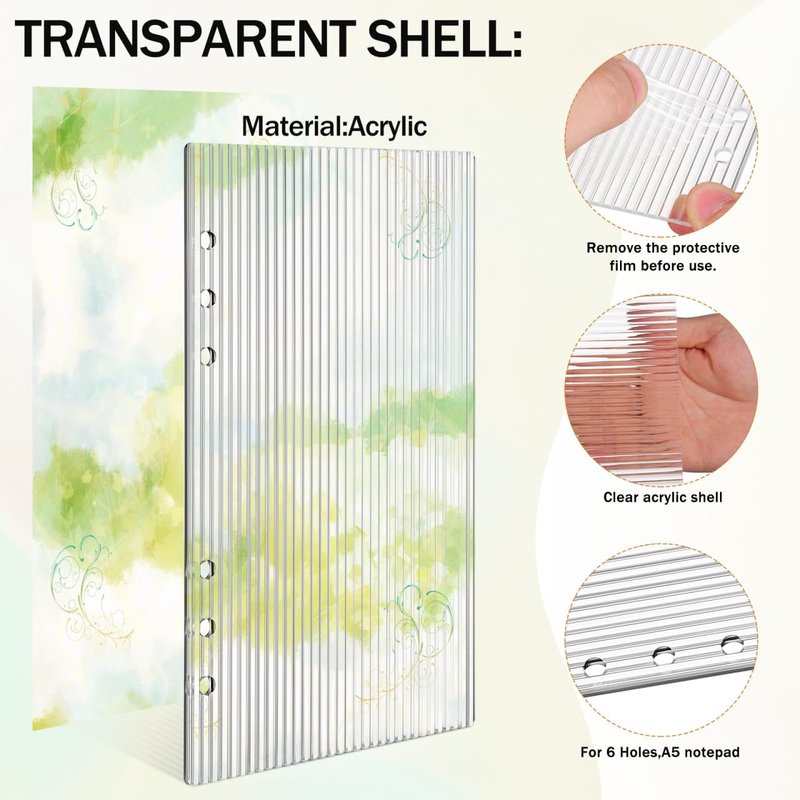 Angoily A5 Acrylic Binder Cover, Transparent 6 Hole Budget Binder for Office Use, Acrylic Protector 6 Hole Jacket View Window Removable Design