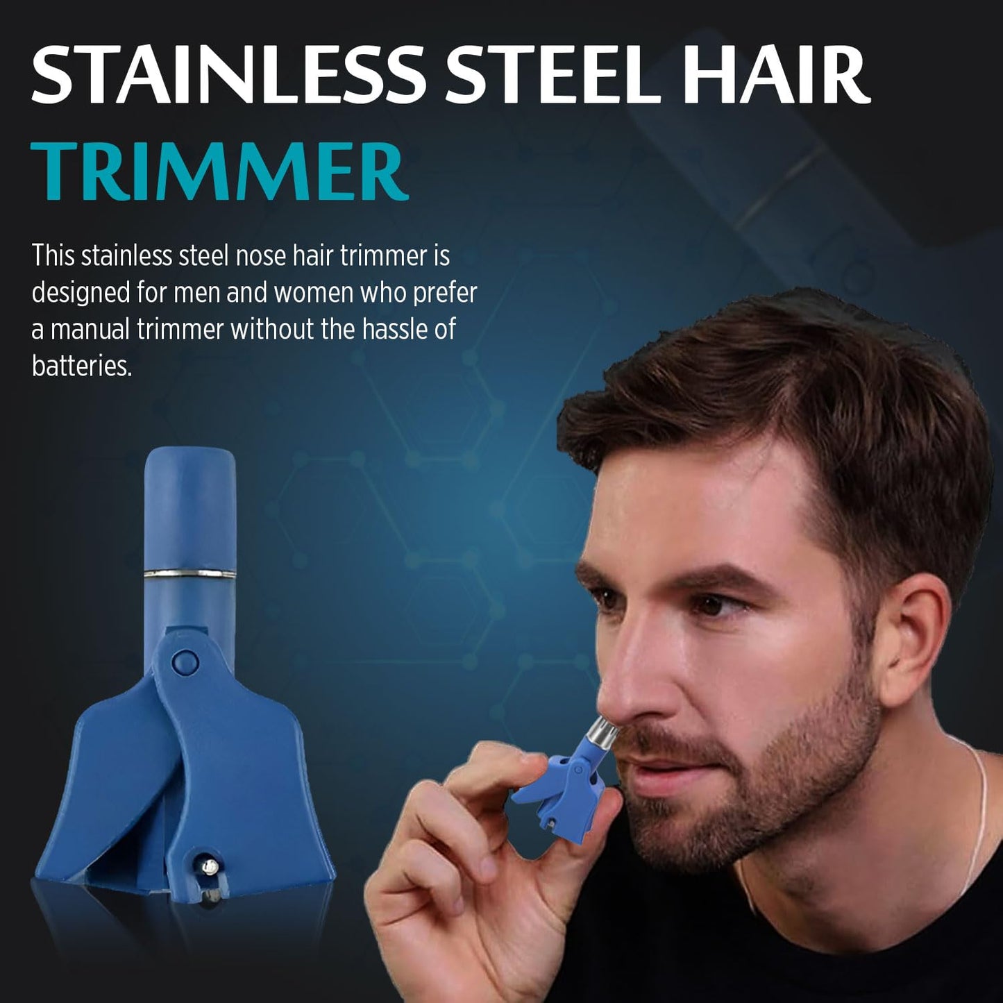 Infinity Choices Stainless Steel Hair Trimmer for Men and Women | Manual Nose and Ear Hair Trimmer | Nose Clippers, 360° Rotating Hair Trimmers | Washable Nose Hair Remover | Blue