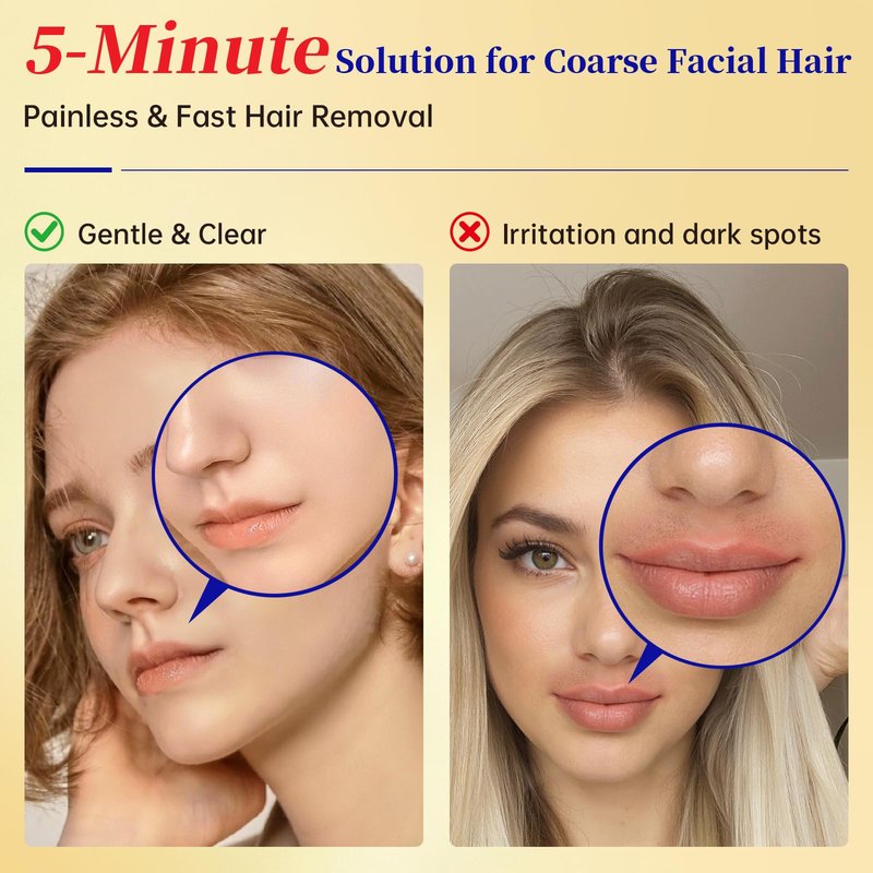 Facial Hair Removal For Women, Painless & Gentle Hair Removal Cream | Chin | Upper Lip | Cheeks for Sensitive Skin (5 Min, 7 Days) - 3.38Fl Oz