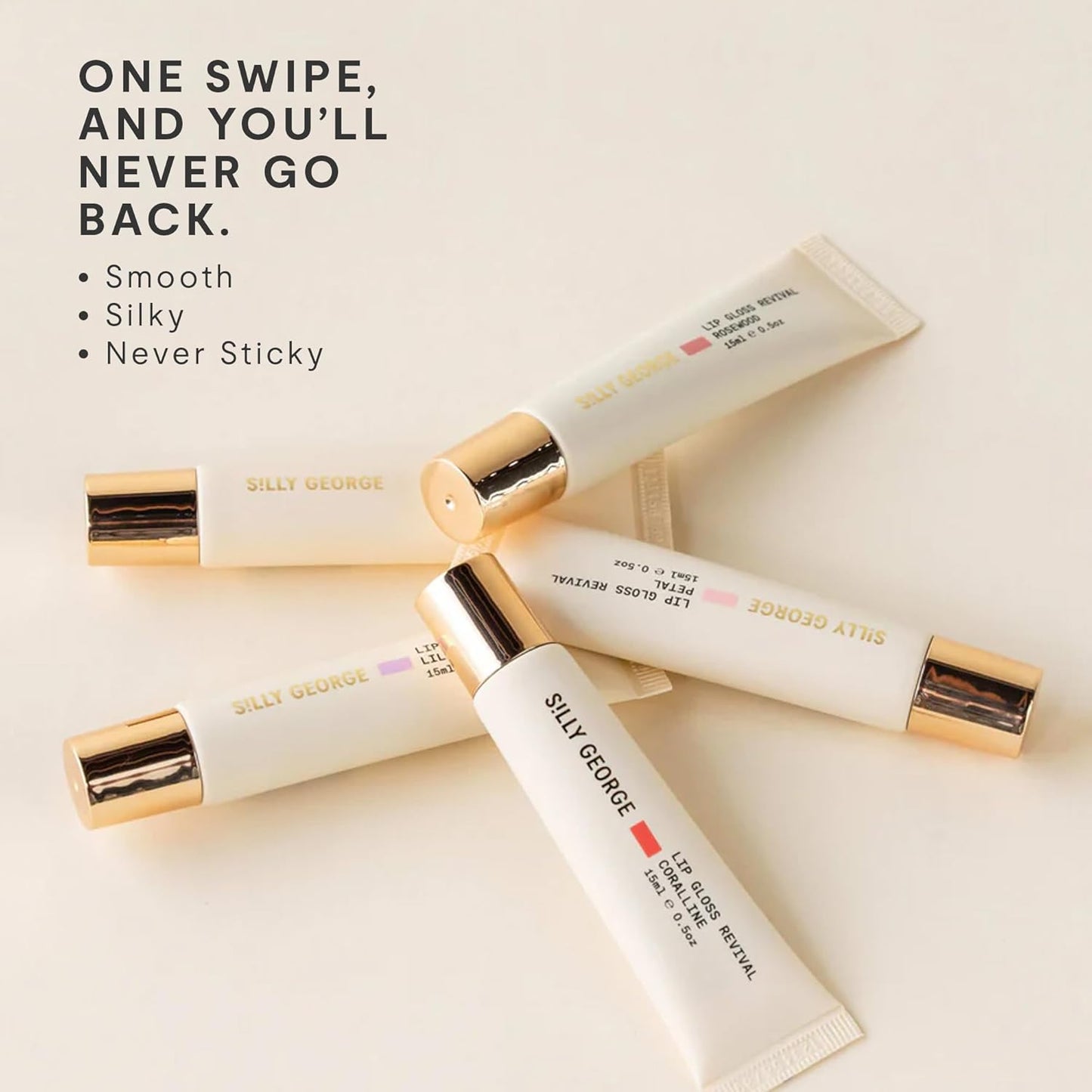Silly George Lip Gloss Revival - Hydrating Glossy Glaze with Peptides & Shea Butter | 15ml Tube for Dry Lips