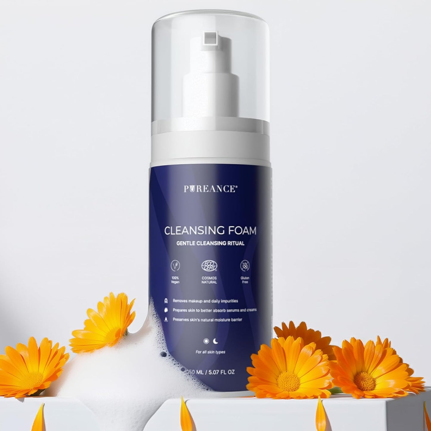 Cleansing Foam - Gentle Face Wash for Sensitive Skin | Calendula, Chamomile & Lactic Acid - 5.07 Fl Oz