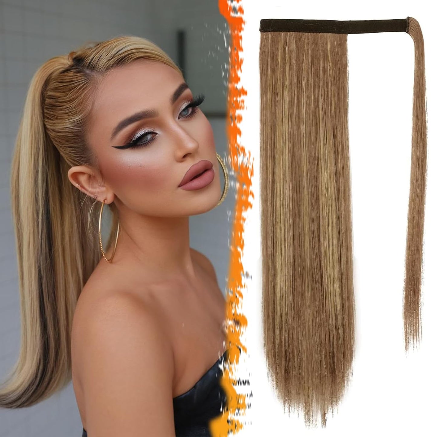 Dark Brown Straight Wrap Ponytail Extension - 24 Inch Clip-In Hairpiece for Black Women | Synthetic Hair