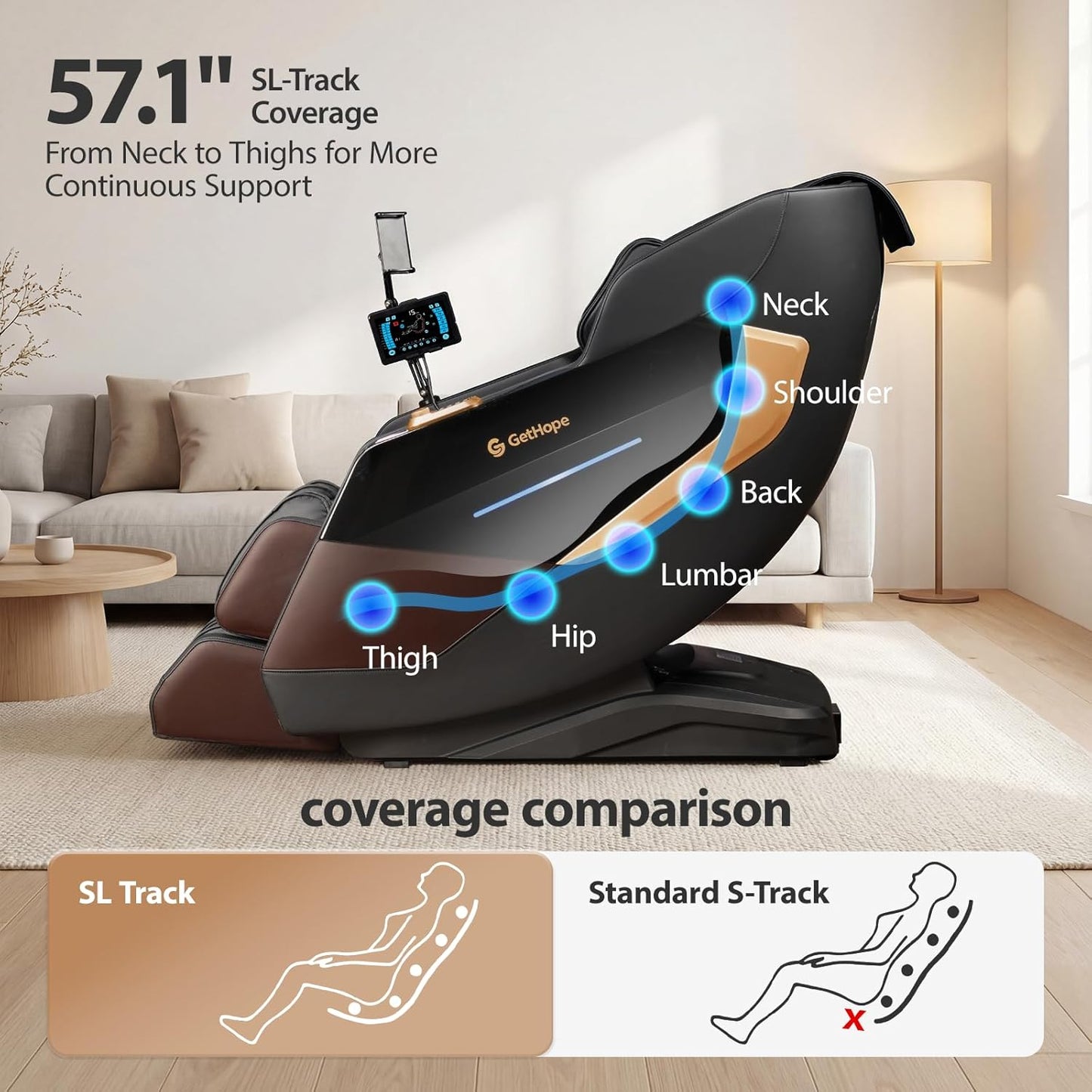 4D Zero Gravity Massage Chair - Full Body Shiatsu Recliner with Lumbar Heat & Bluetooth | 57.1" SL-Track, 40 Airbags, AI Voice Control