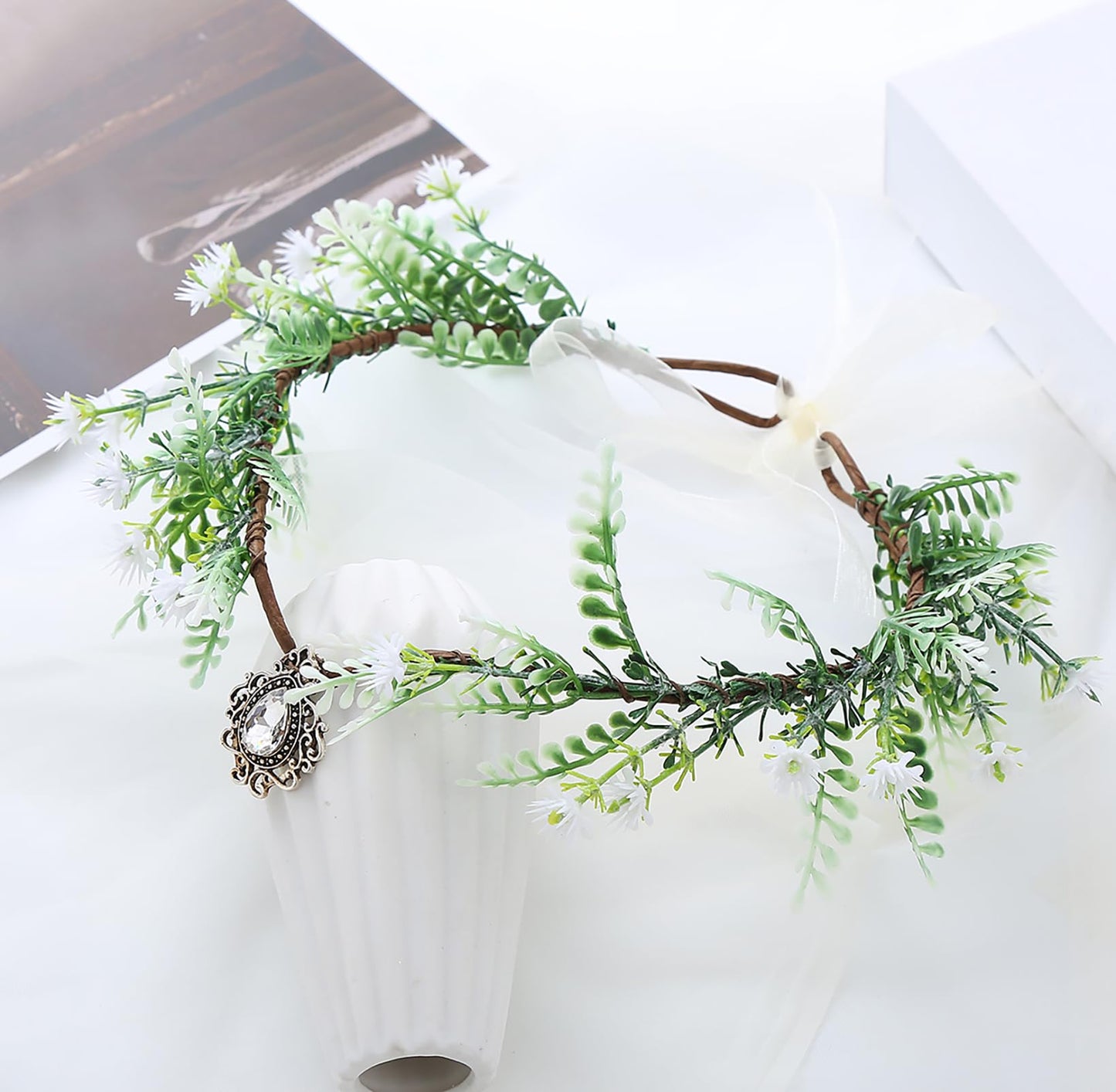 Vivivalue Woodland Flower Crown Forest Fairy Headpiece Elf Headband Halo