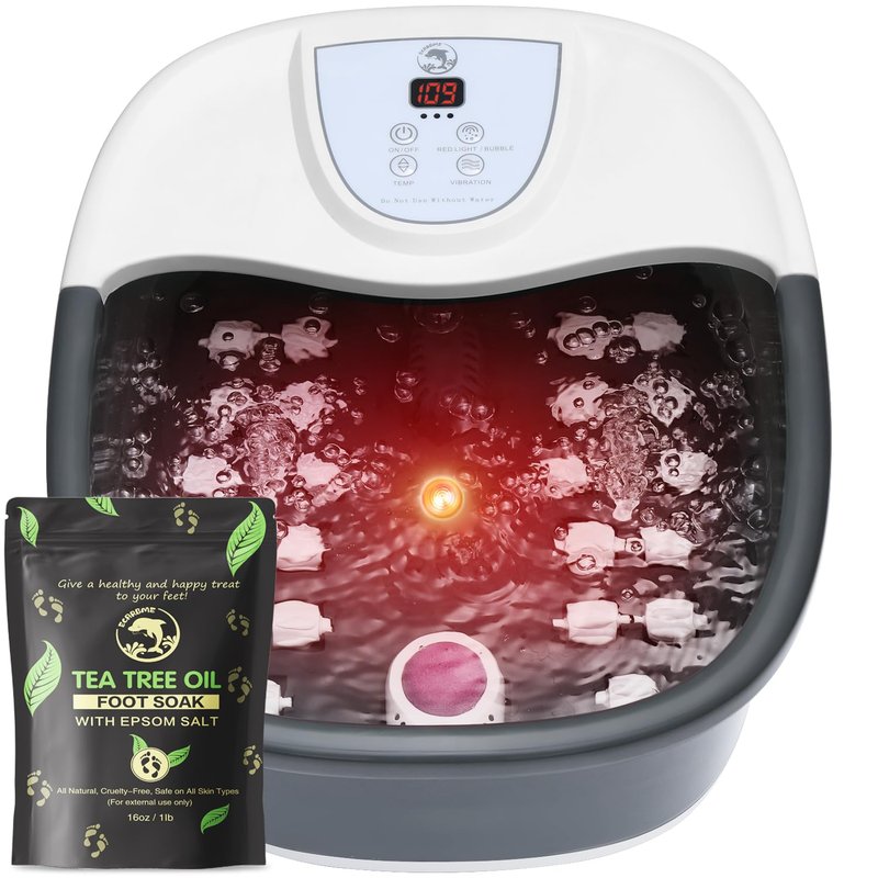 Foot Spa Bath Massager with Heat | 22 Massage Rollers, Temperature Control, Jets & Bubbles - Black