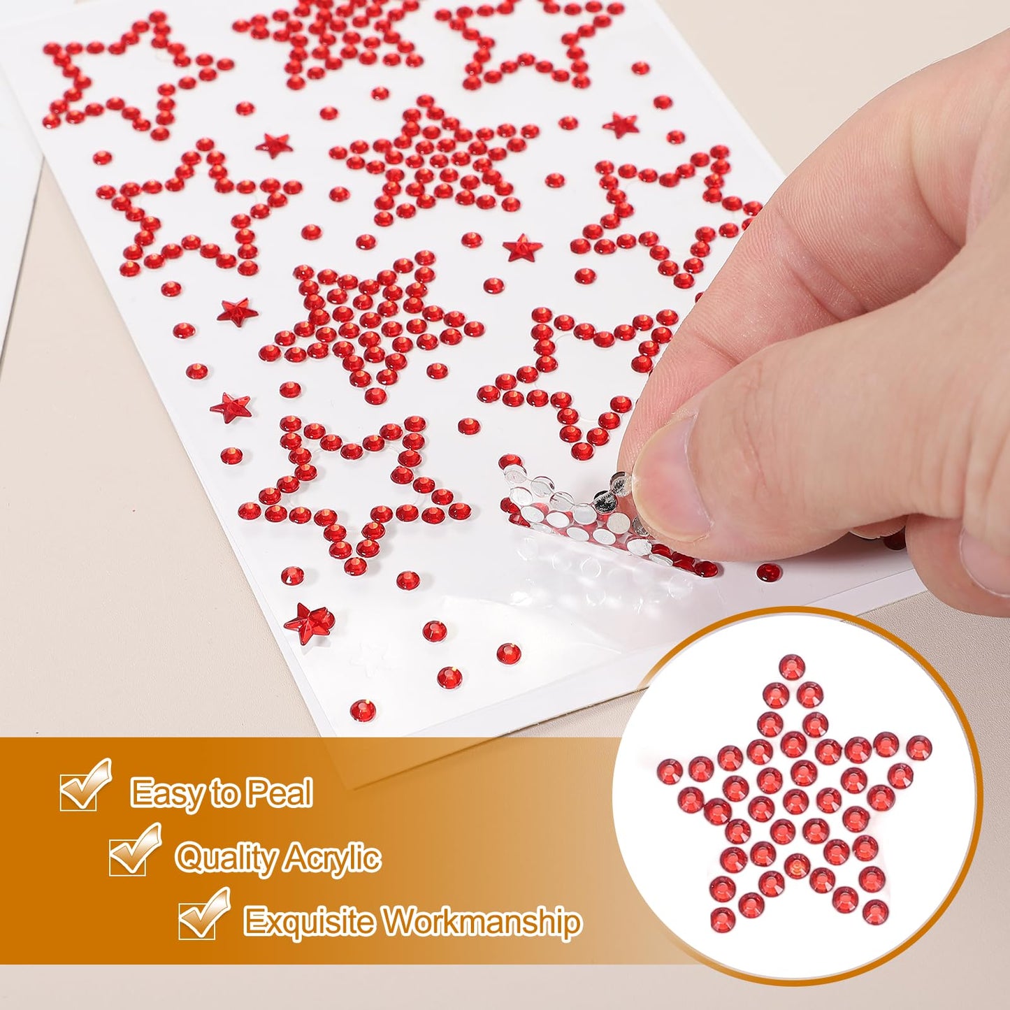 PATIKIL 6Sheets Star Face Gems, Self Adhesive Hair Gems Stickers Face Stickers for Women Eye Hair Body Festival Makeup Rave Accessories, AB Color