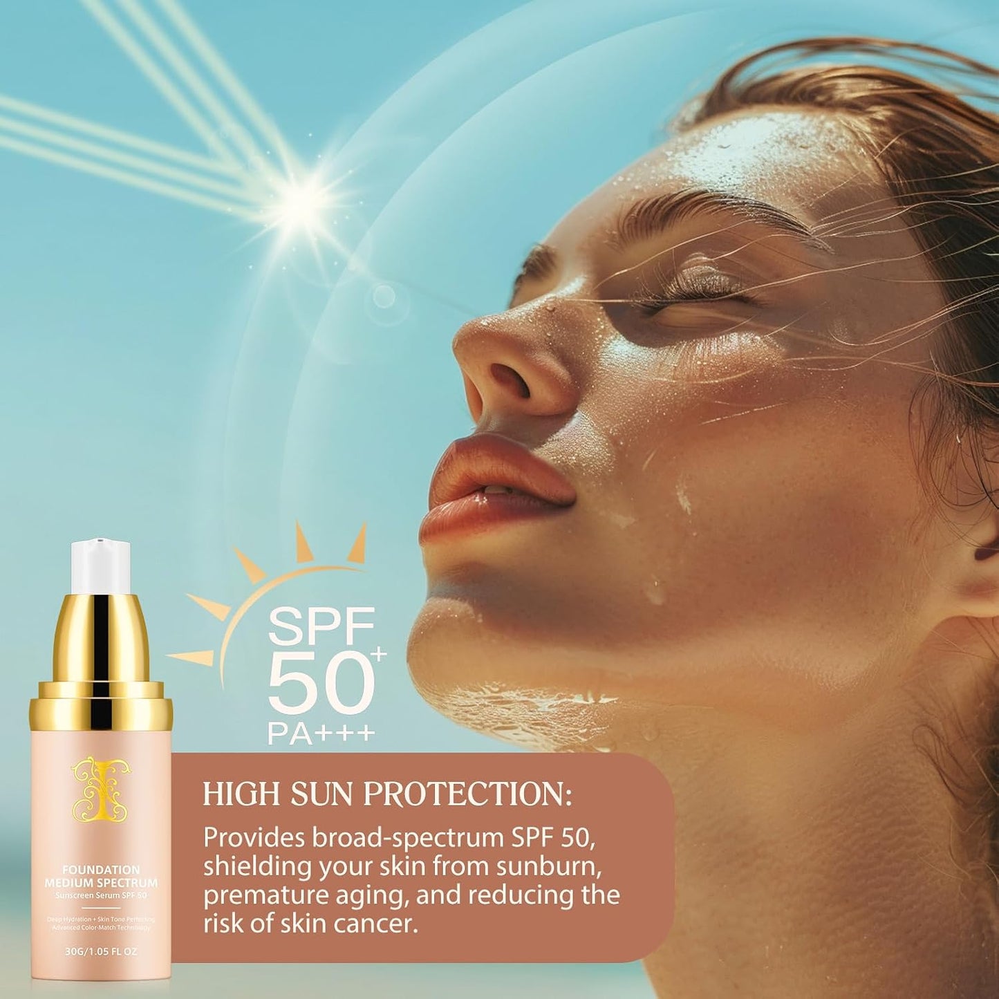 4-in-1 Color Changing Foundation - Medium Spectrum SPF 50+ | Longwearing, Waterproof, Hydrating, 30ml